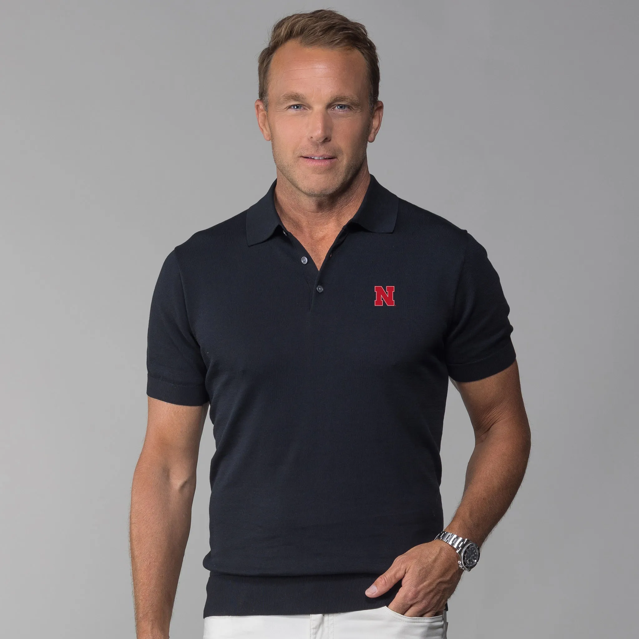 Nebraska Maranello Cotton & Silk Three Button Polo Black