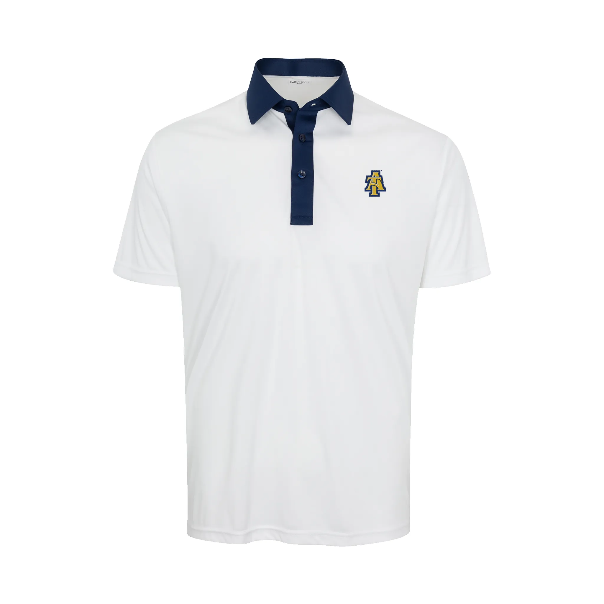 North Carolina A&T Semi-Spread Collar Polo Austin White with Navy Accent
