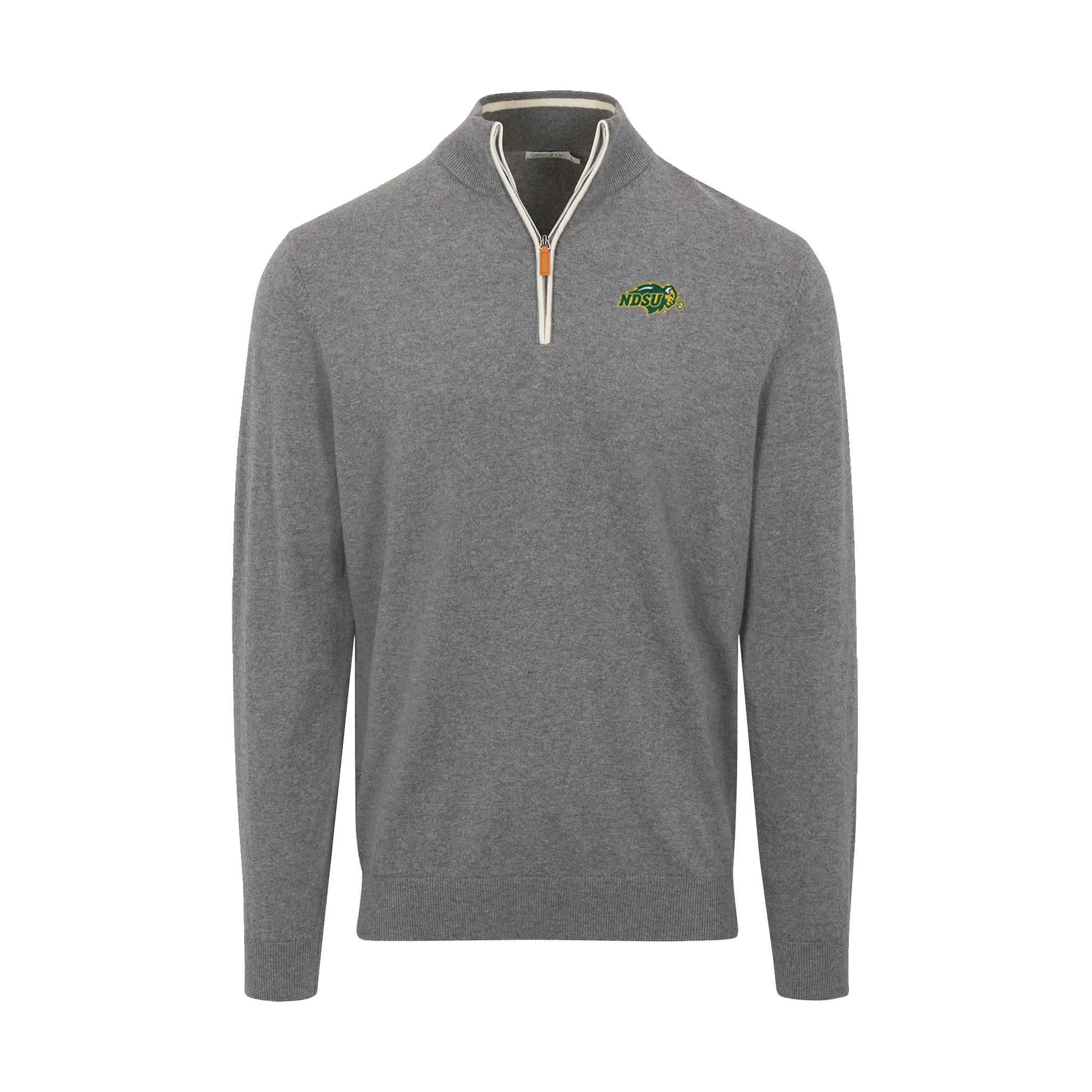 North Dakota State Grey with White Trim Luxury Touch Cotton and Cashmere Quarter Zip Sweater