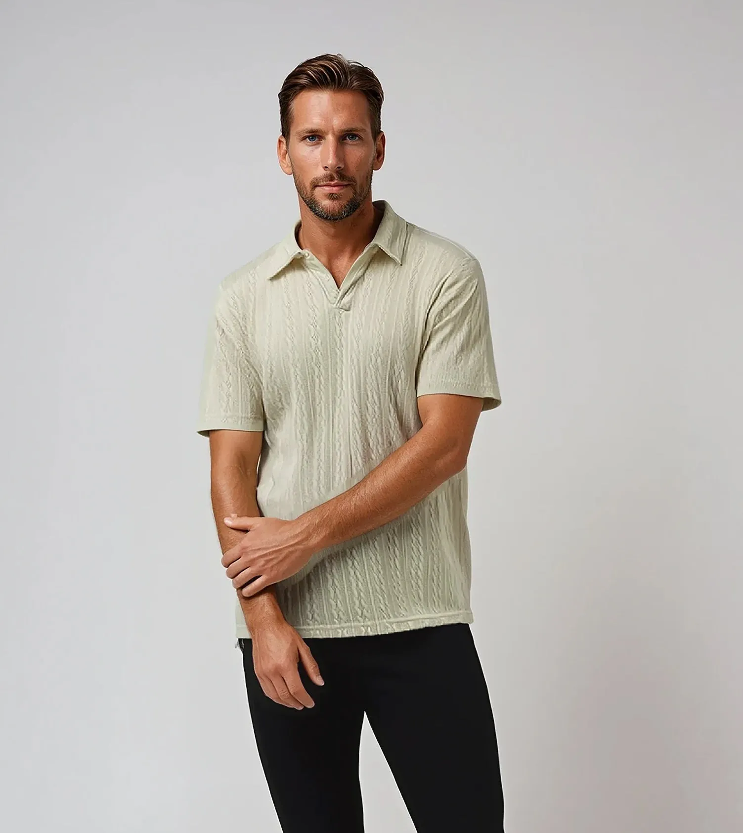 Off-White Cable Knit Johnny Collar Polo