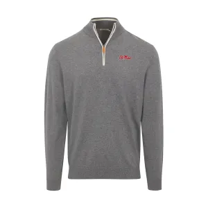 Ole Miss Grey with White Trim Luxury Touch Cotton and Cashmere Quarter Zip Sweater
