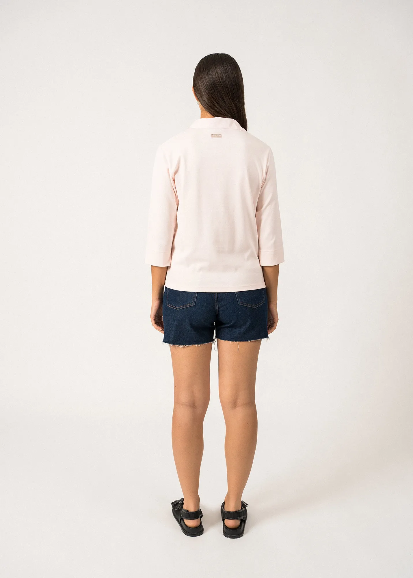 OLERON - Polo Shirt with ¾ Sleeve | 100% Cotton | Comfort Fit (LIGHT PINK)
