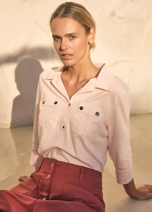 OLERON - Polo Shirt with ¾ Sleeve | 100% Cotton | Comfort Fit (LIGHT PINK)