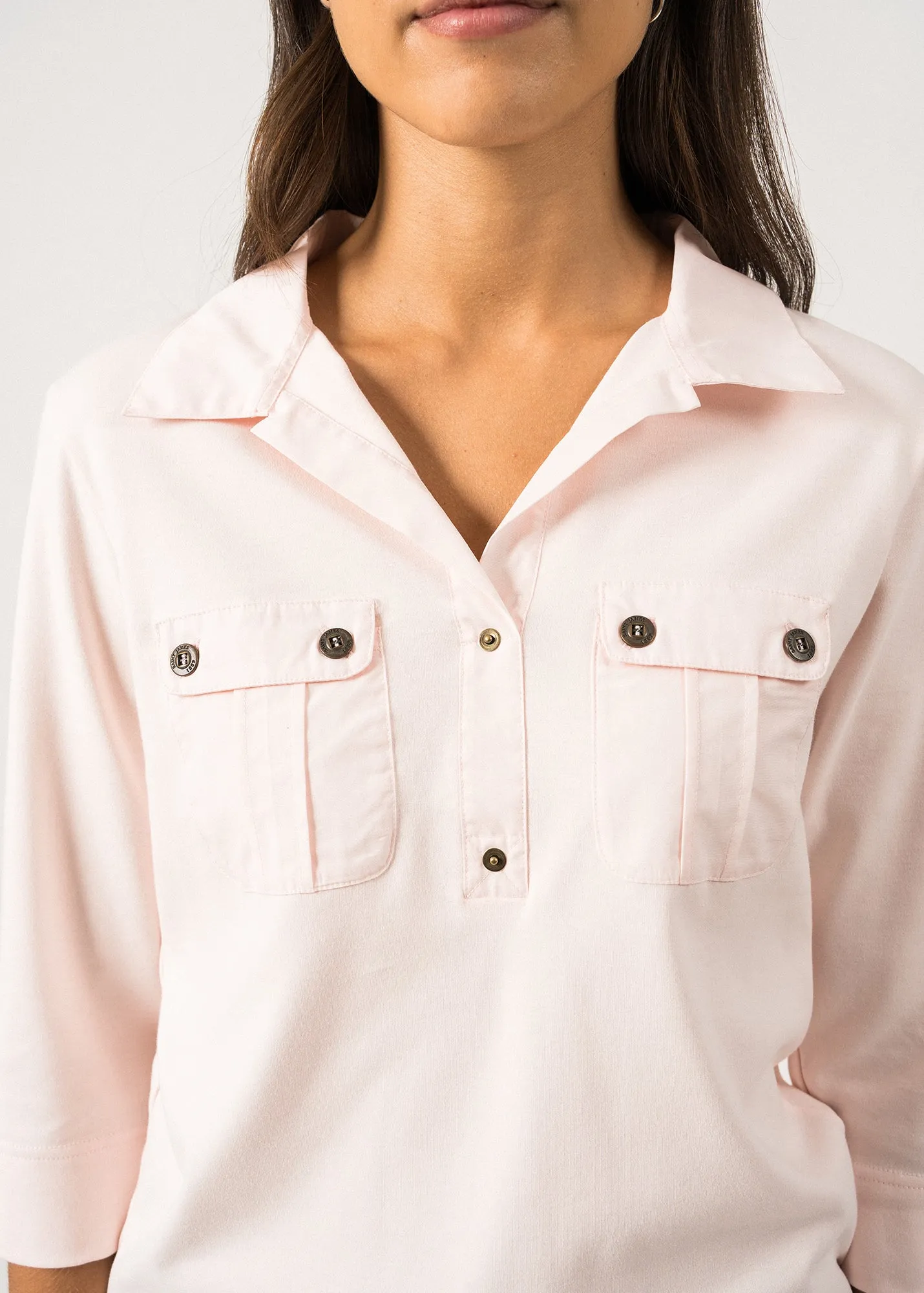 OLERON - Polo Shirt with ¾ Sleeve | 100% Cotton | Comfort Fit (LIGHT PINK)