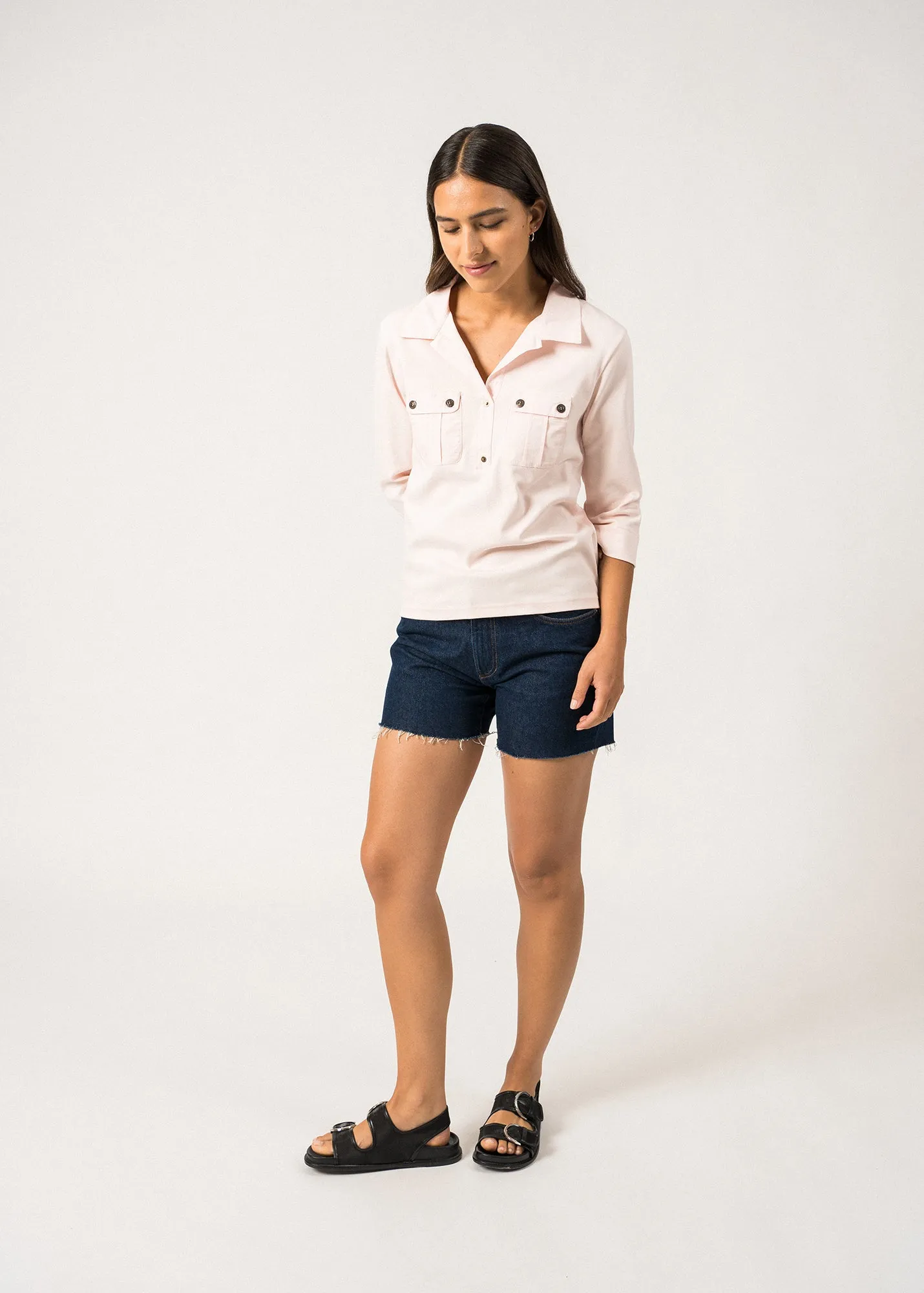 OLERON - Polo Shirt with ¾ Sleeve | 100% Cotton | Comfort Fit (LIGHT PINK)