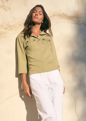 OLERON - Polo Shirt with ¾ Sleeve | 100% Cotton | Comfort Fit (SOFT ALMOND)