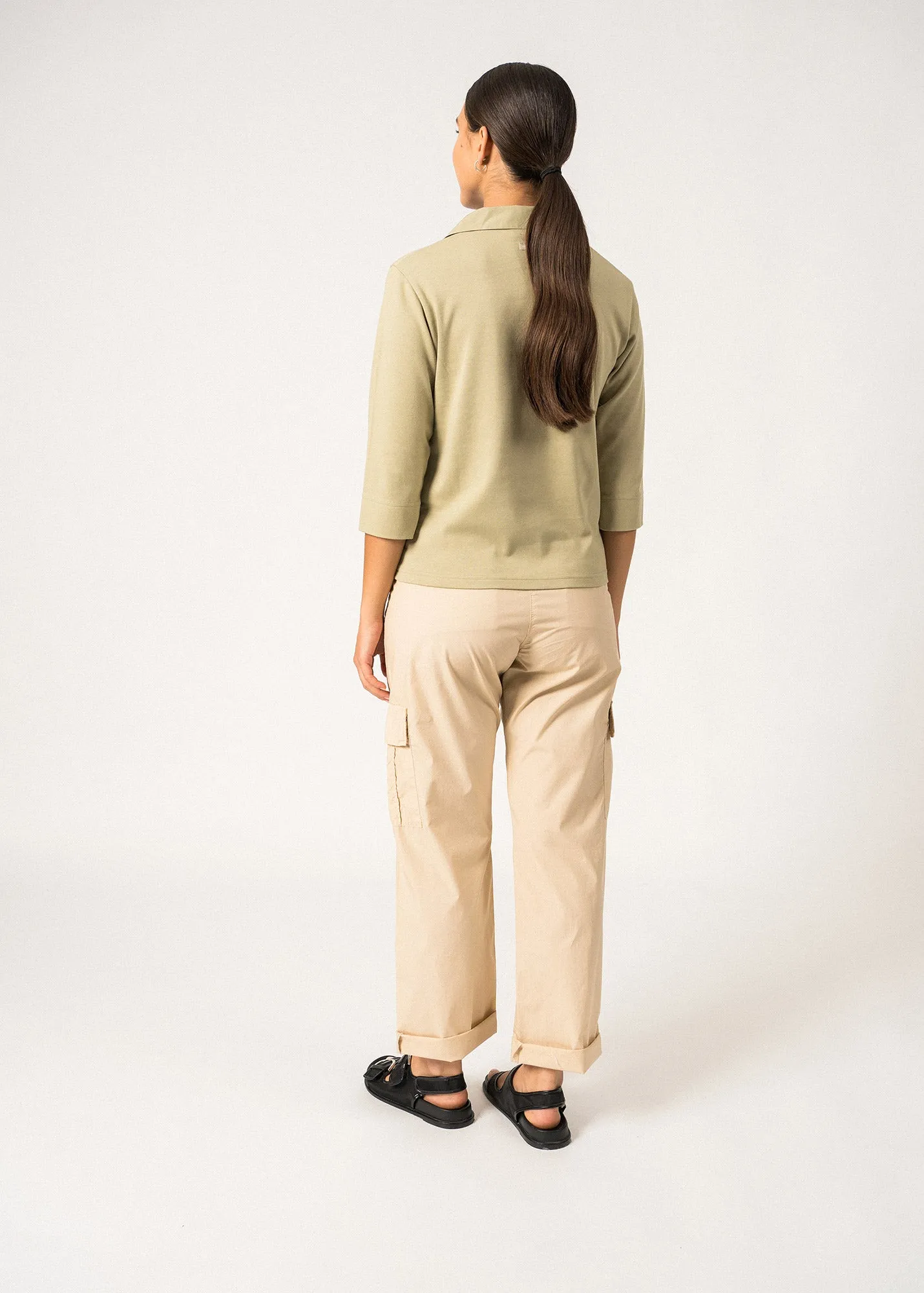 OLERON - Polo Shirt with ¾ Sleeve | 100% Cotton | Comfort Fit (SOFT ALMOND)