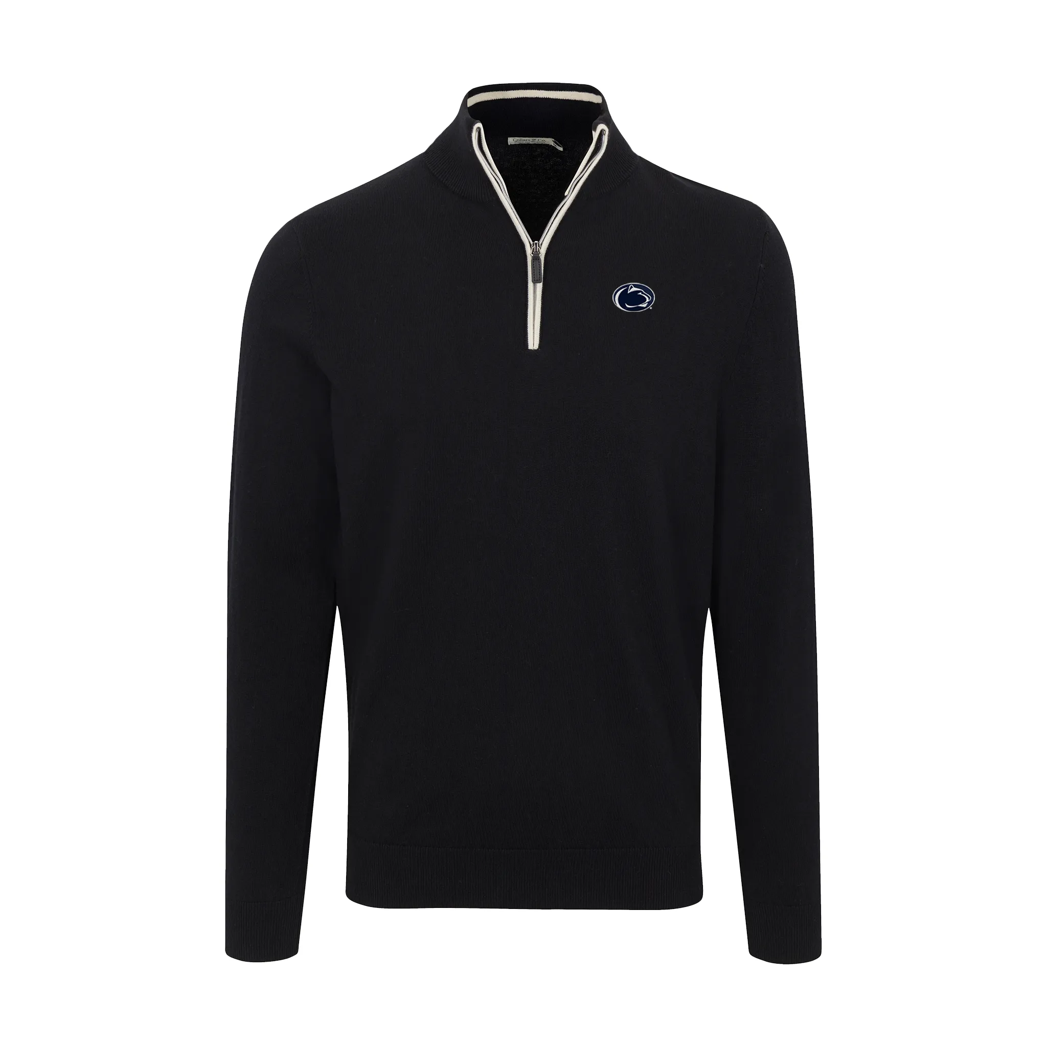 Penn State Black with White Trim Luxury Touch Cotton and Cashmere Quarter Zip Sweater
