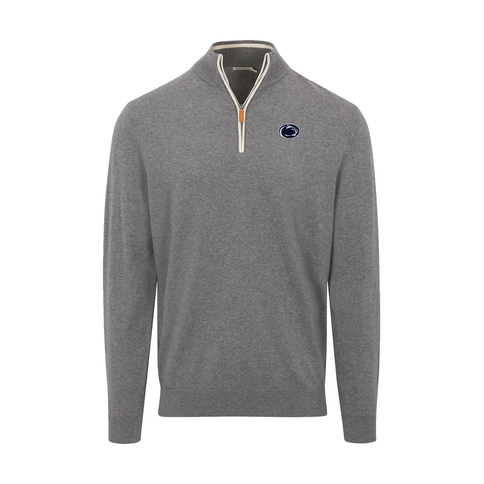 Penn State Grey with White Trim Luxury Touch Cotton and Cashmere Quarter Zip Sweater