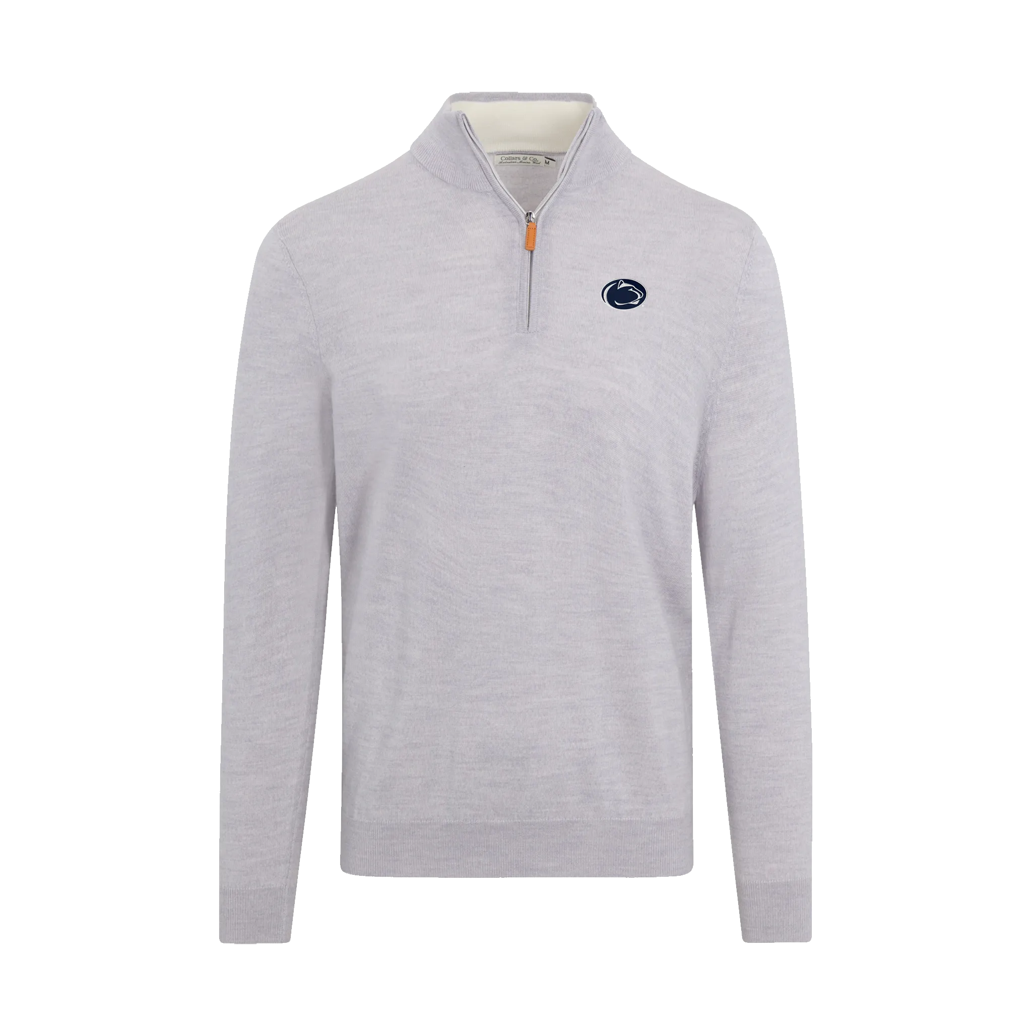 Penn State Light Grey Melange Cashmere Touch Australian Merino Quarter Zip Sweater