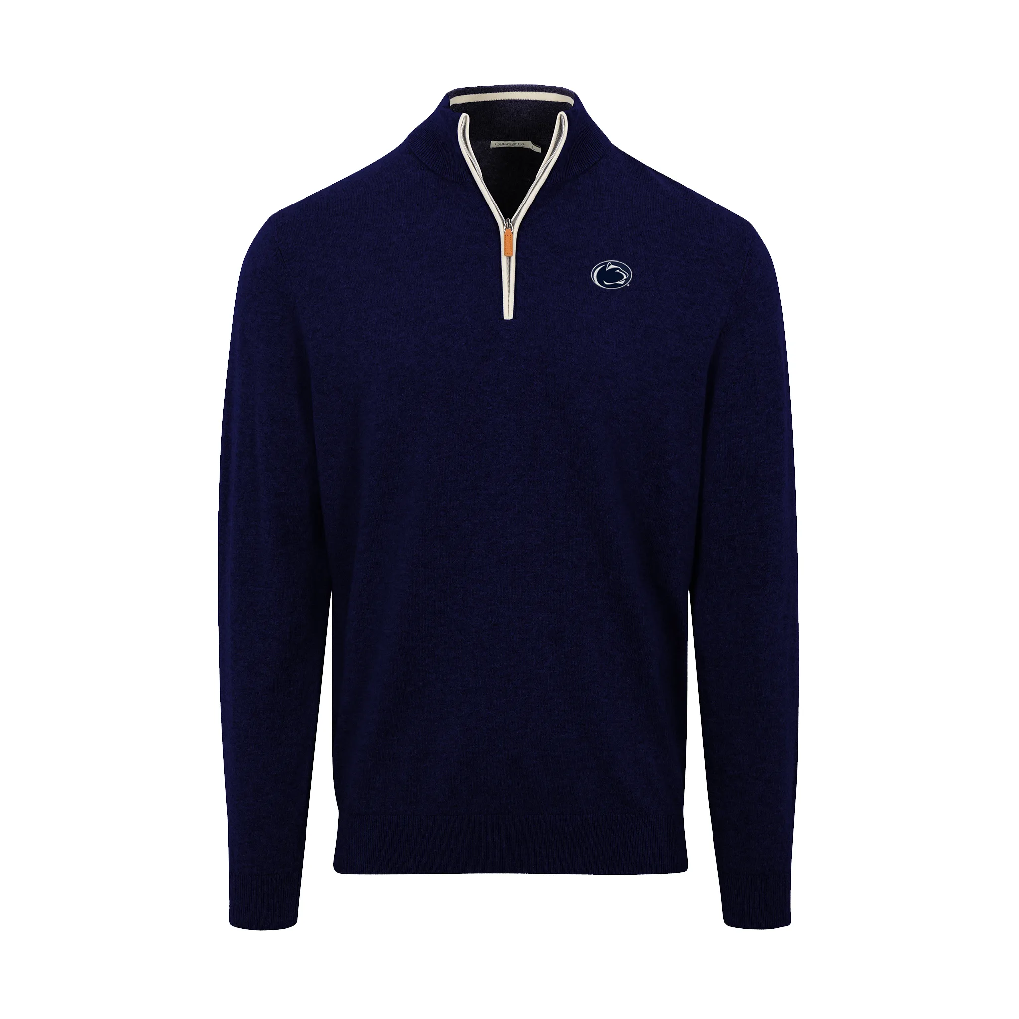 Penn State Navy with White Trim Luxury Touch Cotton and Cashmere Quarter Zip Sweater