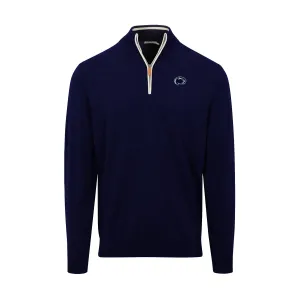 Penn State Navy with White Trim Luxury Touch Cotton and Cashmere Quarter Zip Sweater