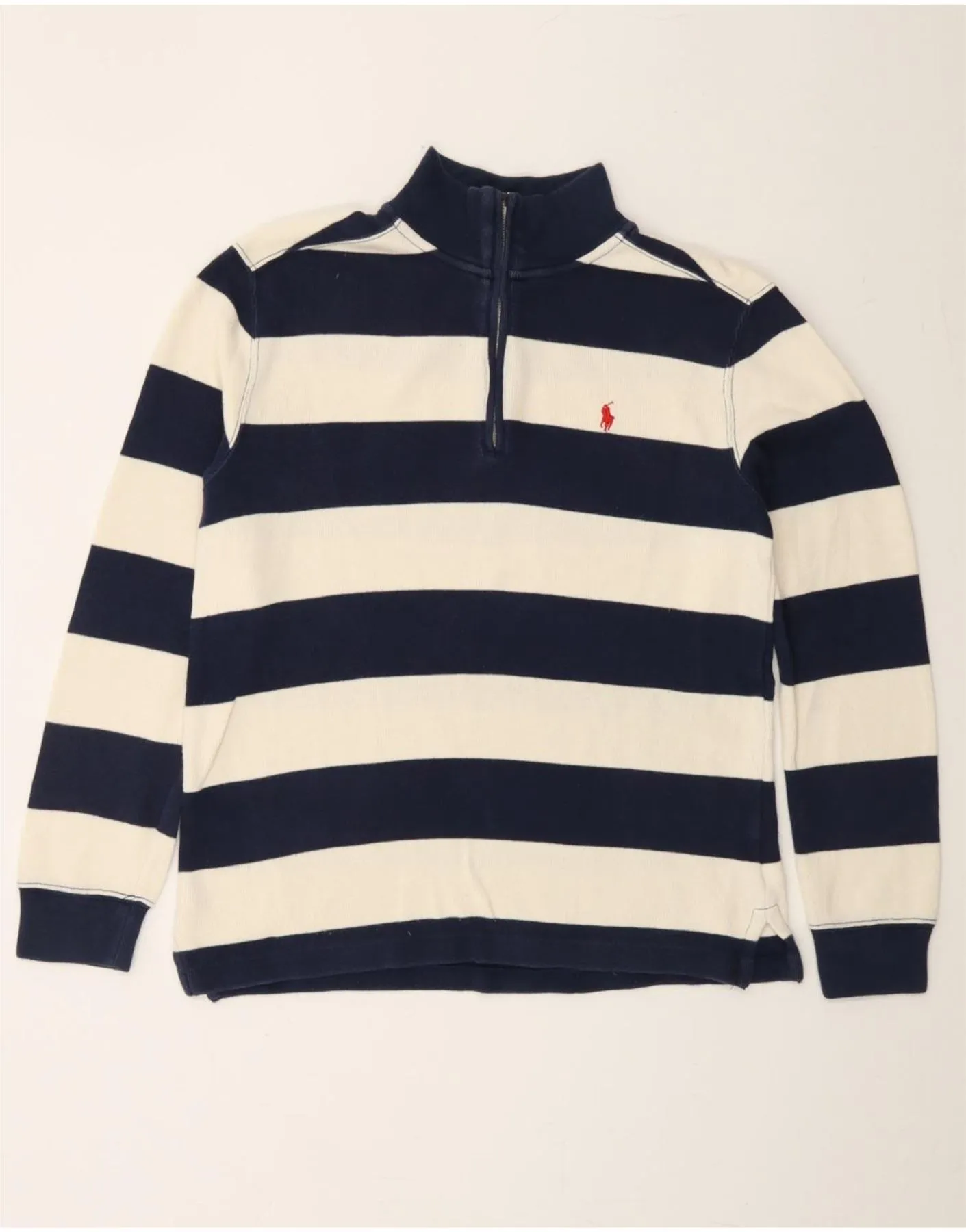 POLO RALPH LAUREN Boys Zip Neck Jumper Sweater 14-15 Years Large Navy Blue