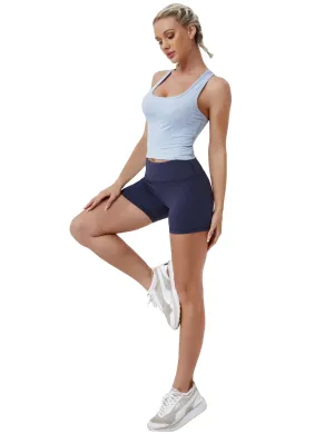 Racerback Athletic Crop Tank Tops heatherblue_Gym