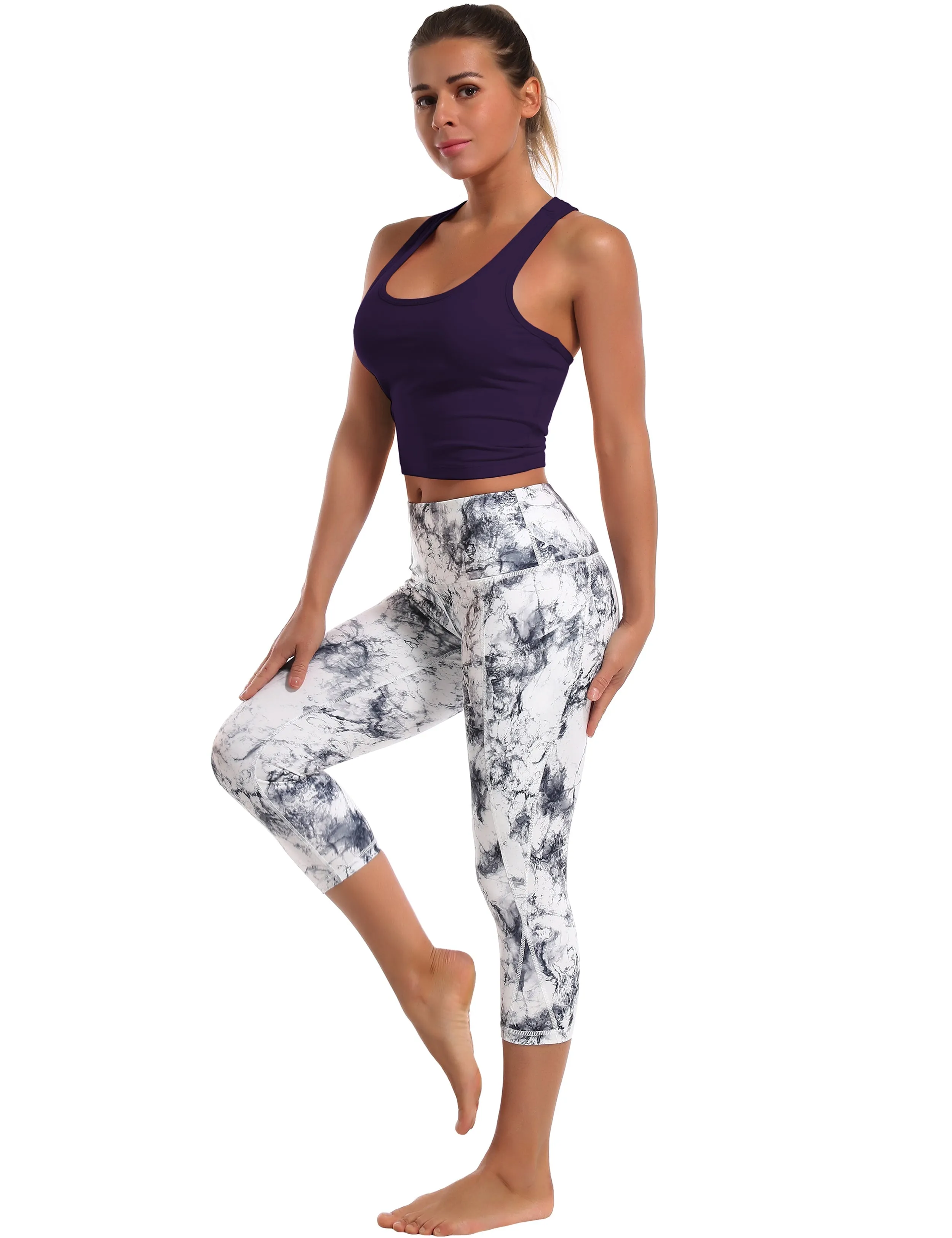 Racerback Athletic Crop Tank Tops midnightblue_Plus Size