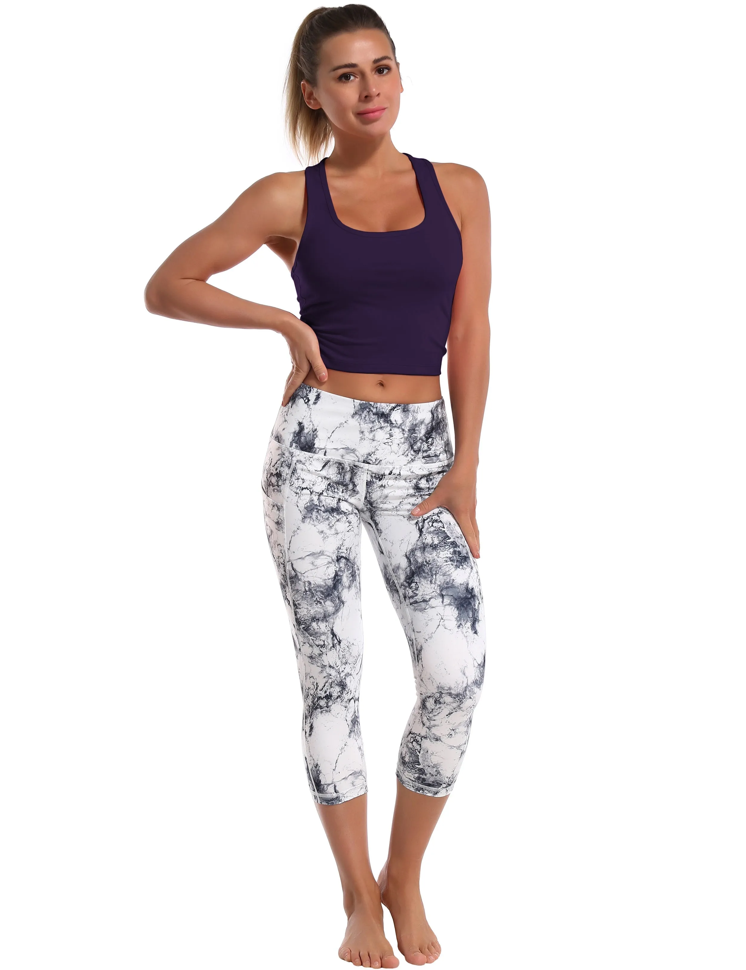Racerback Athletic Crop Tank Tops midnightblue_Plus Size