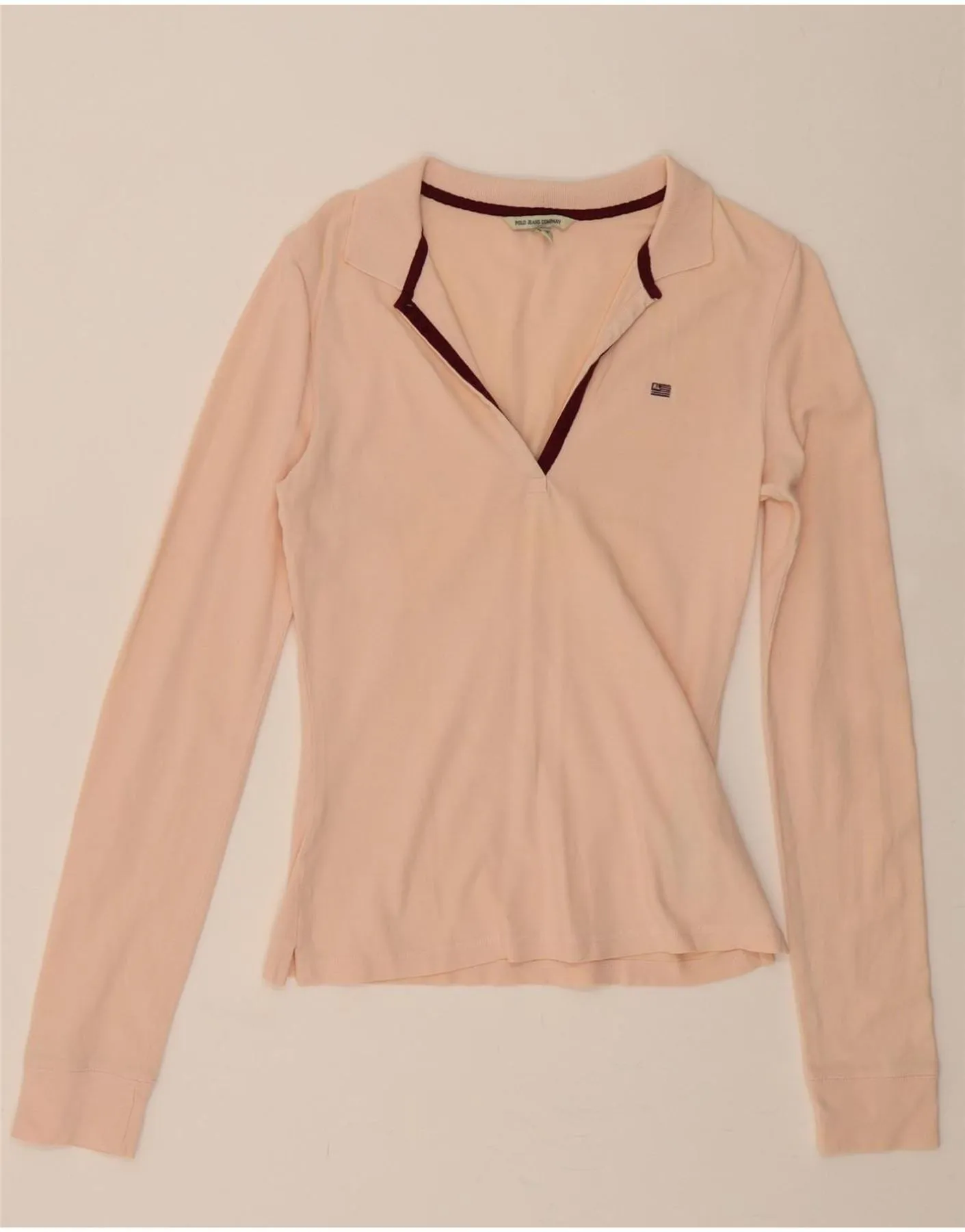 RALPH LAUREN Womens Long Sleeve Polo Shirt UK 12 Medium Pink Cotton