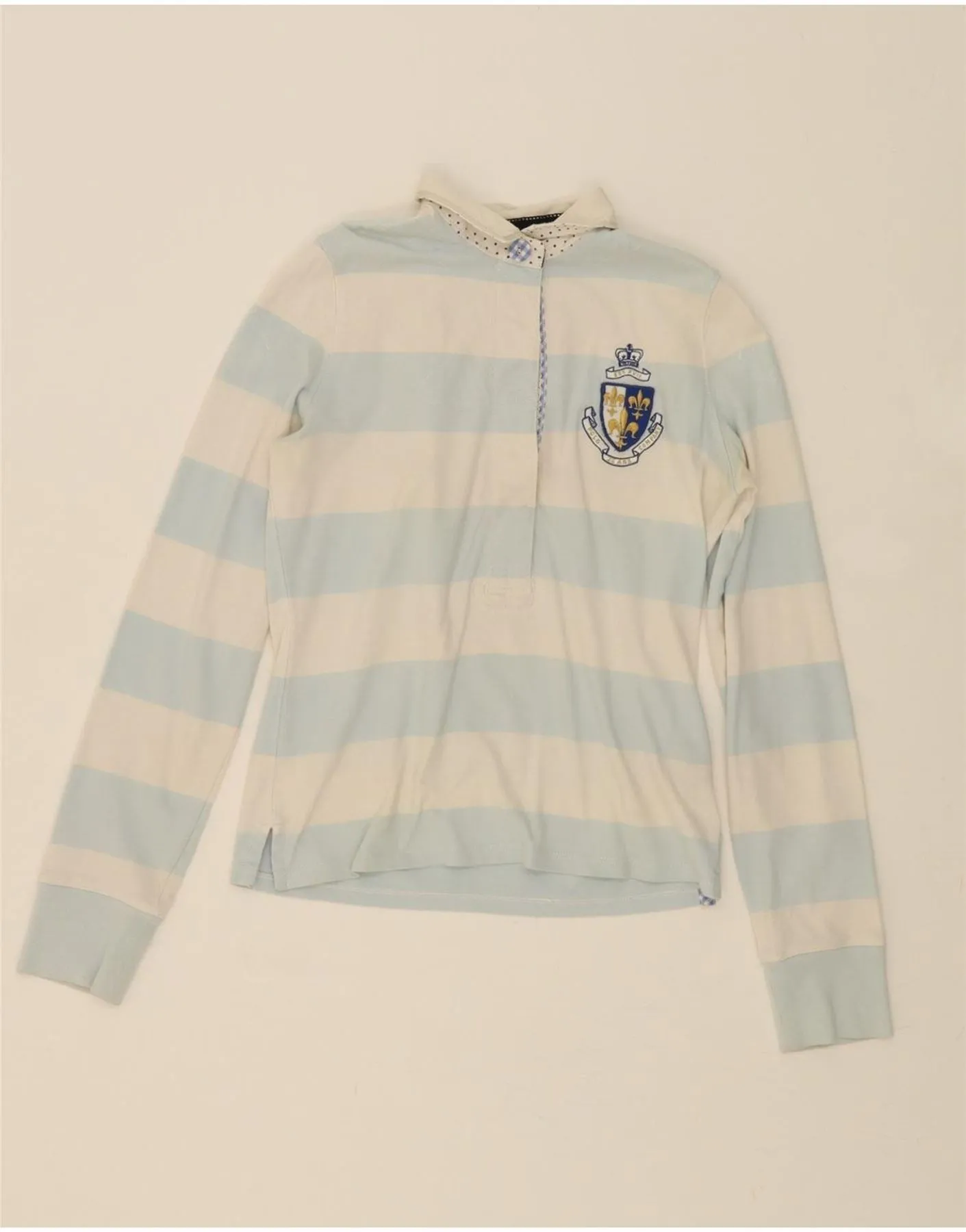 RALPH LAUREN Womens Long Sleeve Rugby Polo Shirt UK 12 Medium Blue Striped