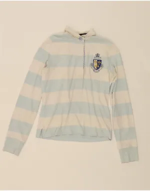 RALPH LAUREN Womens Long Sleeve Rugby Polo Shirt UK 12 Medium Blue Striped