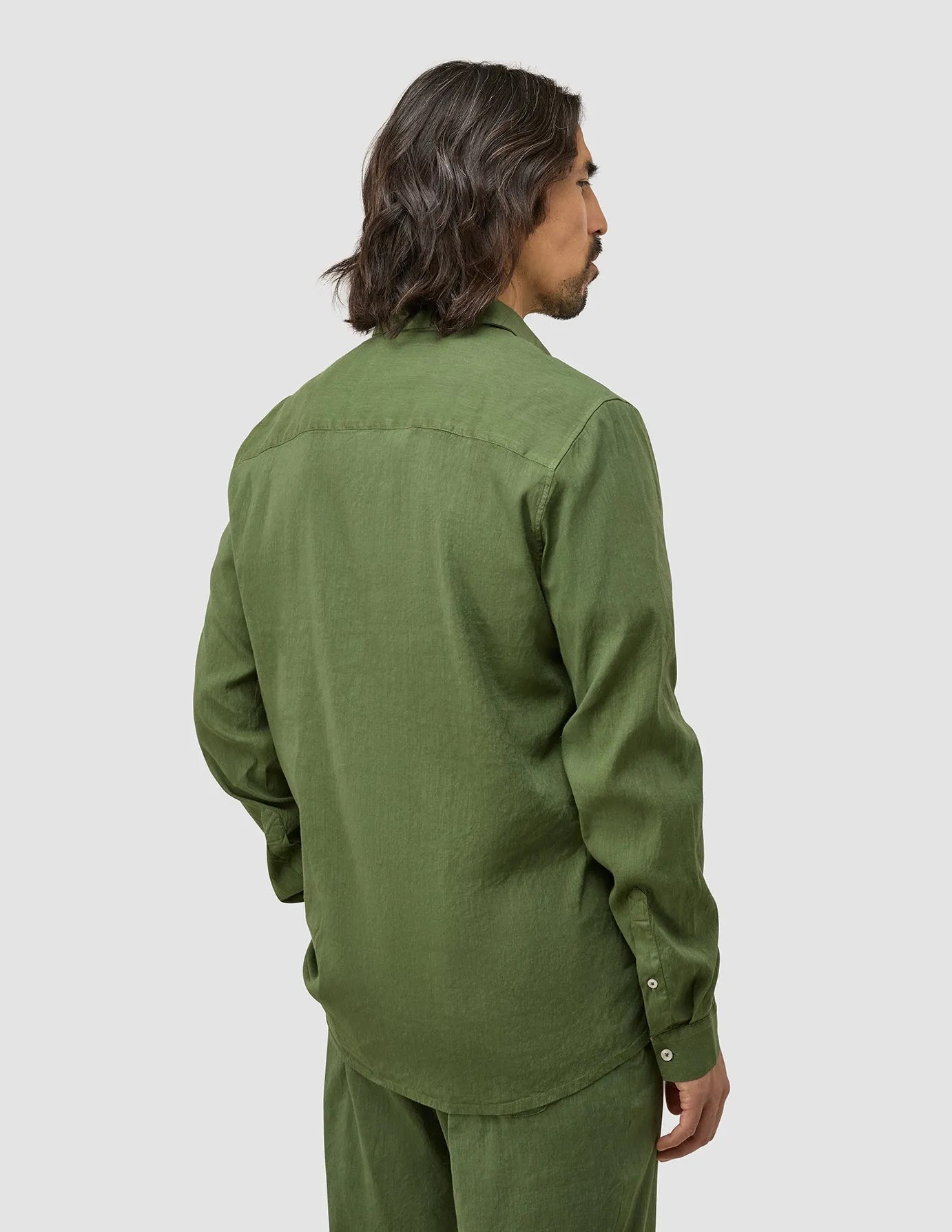 Refined Linen Long Sleeve Shirt Clover Green