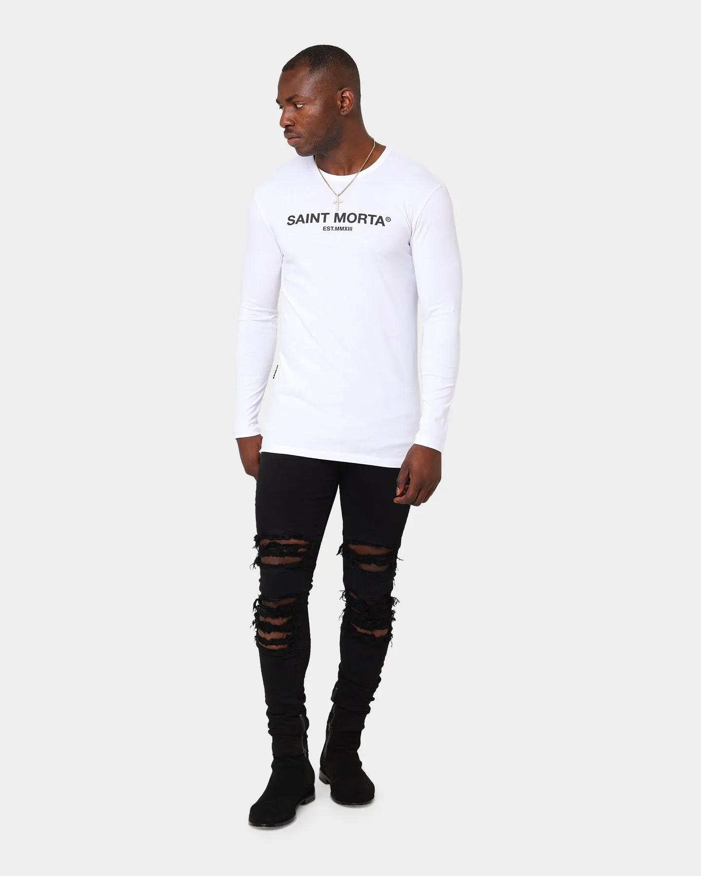 Saint Morta Homage Drop Tail Long Sleeve T-Shirt White/Black