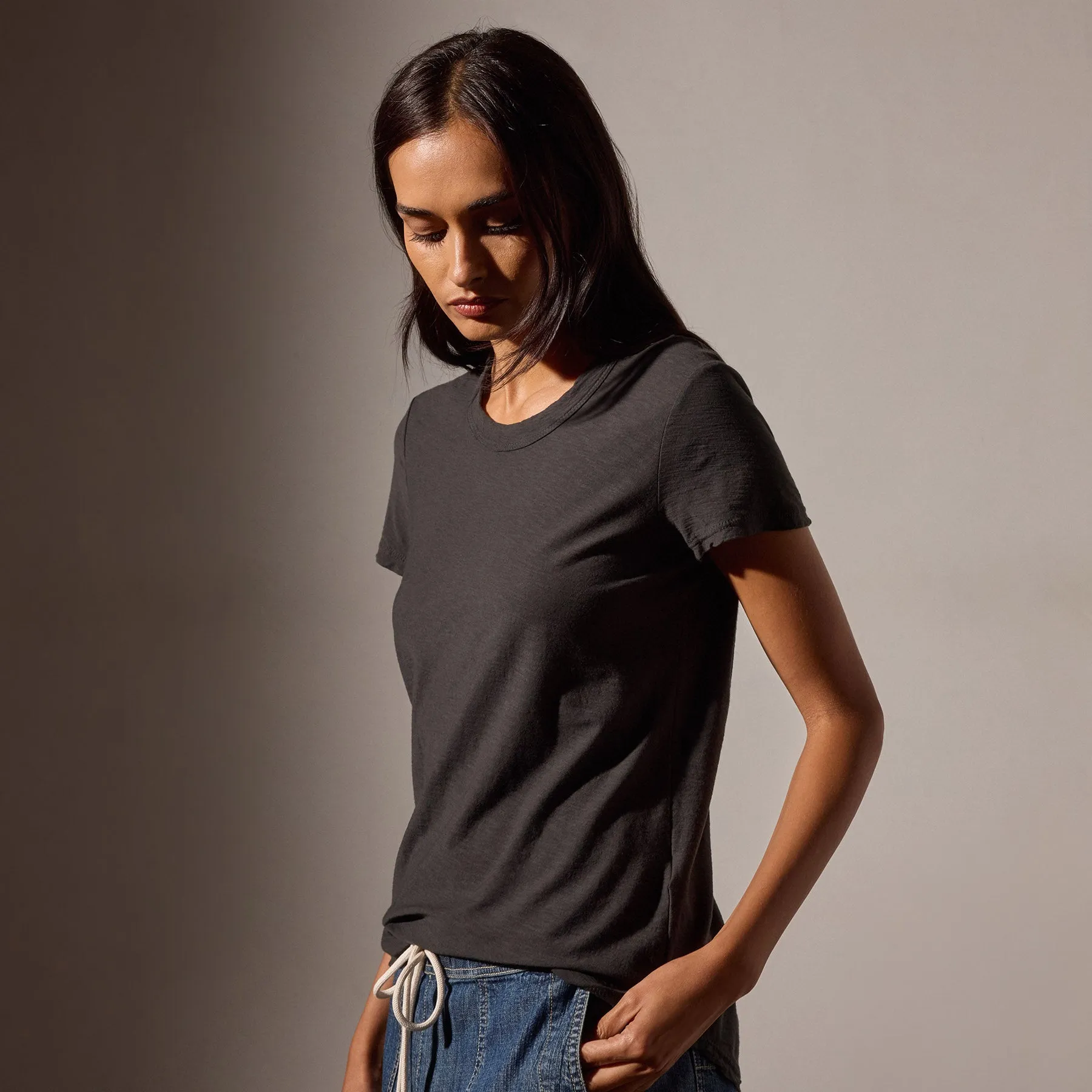 Sheer Slub Crew Neck Tee - Carbon