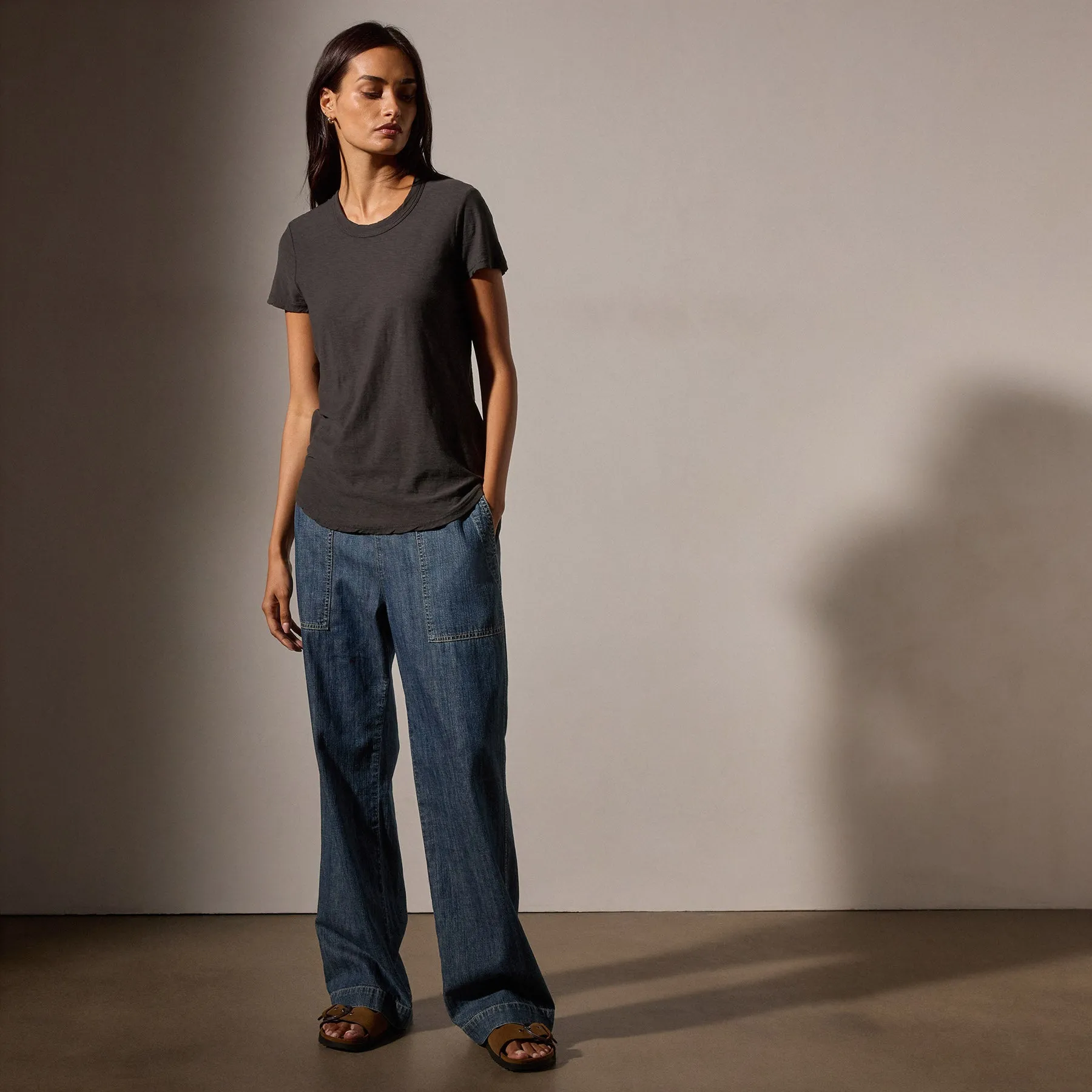 Sheer Slub Crew Neck Tee - Carbon