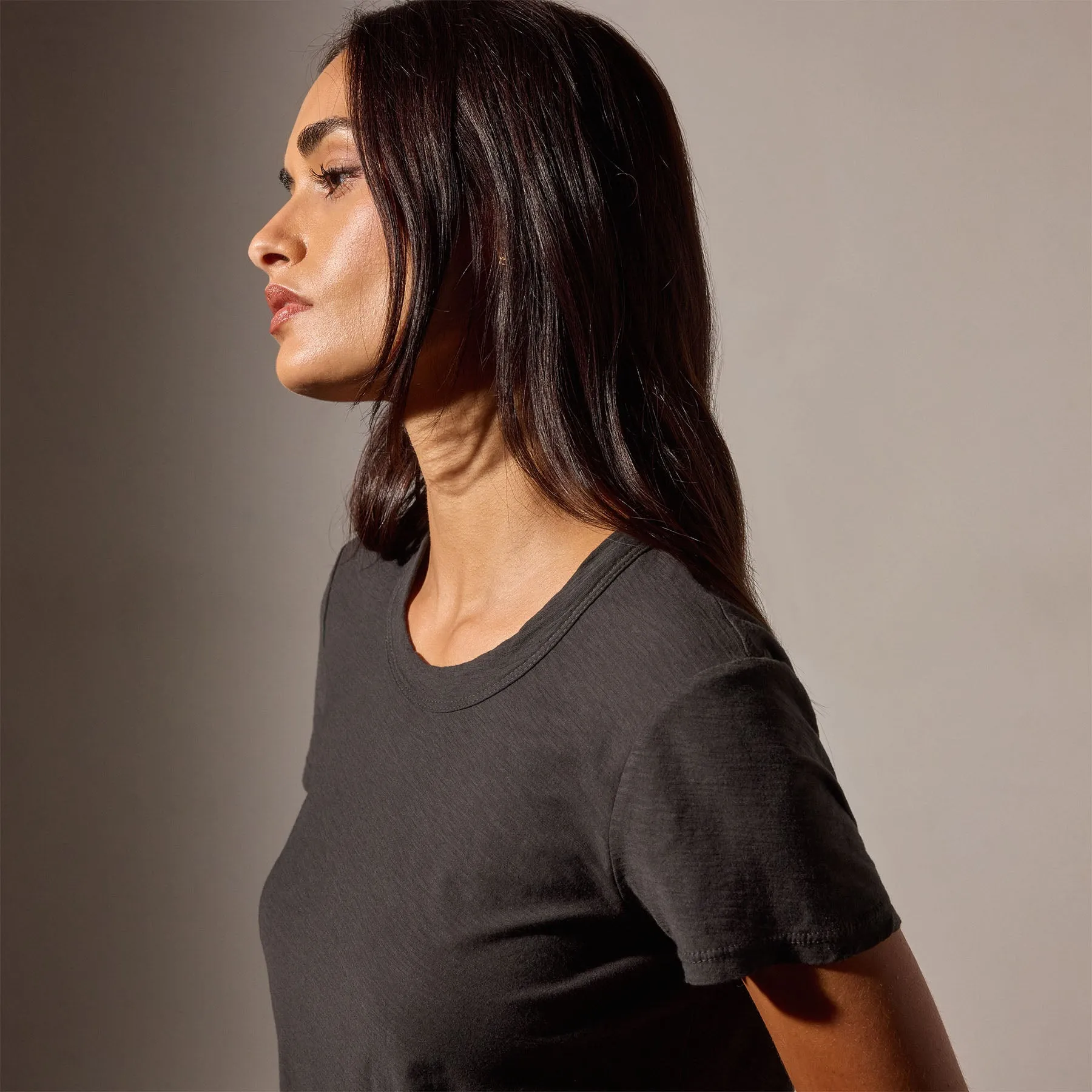 Sheer Slub Crew Neck Tee - Carbon