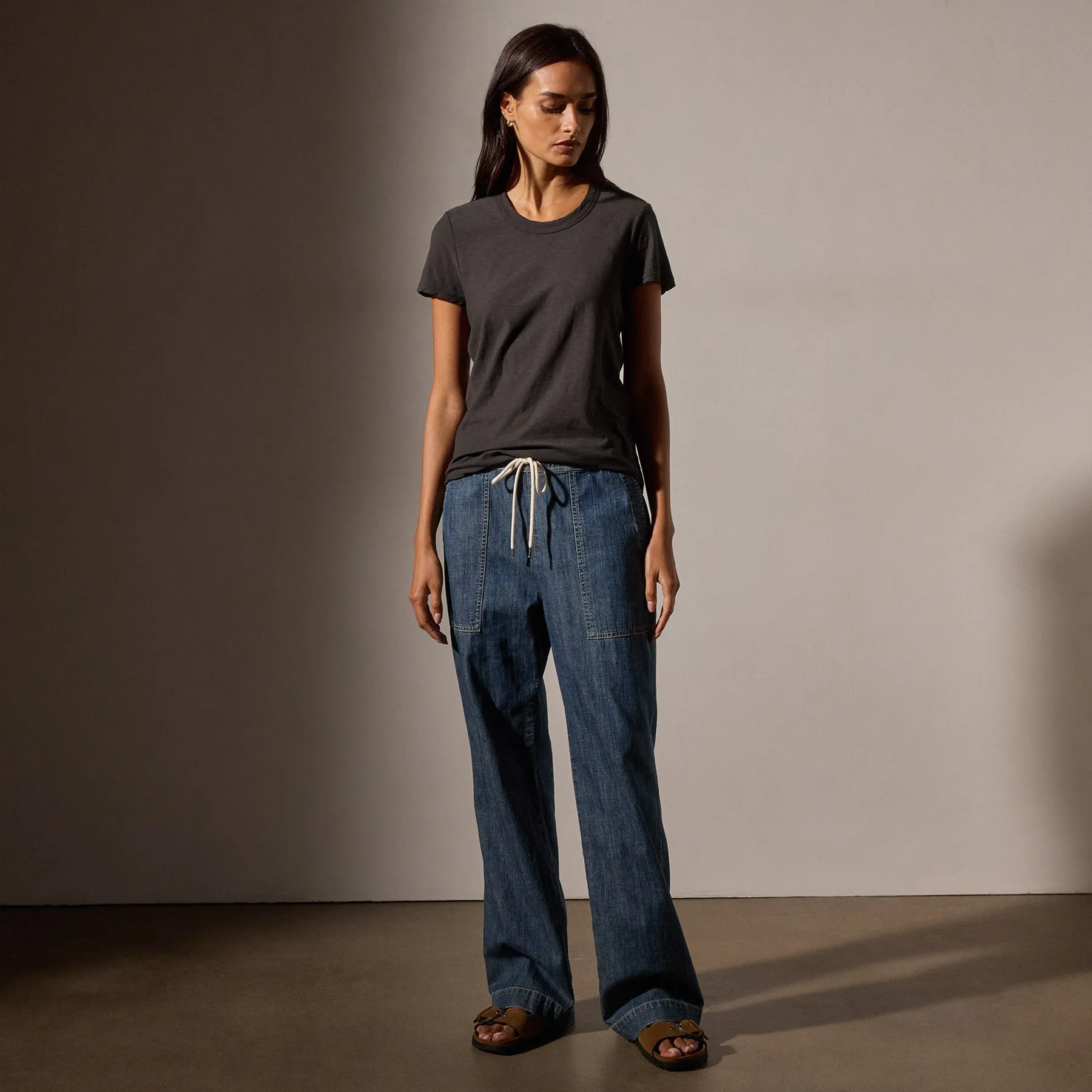 Sheer Slub Crew Neck Tee - Carbon