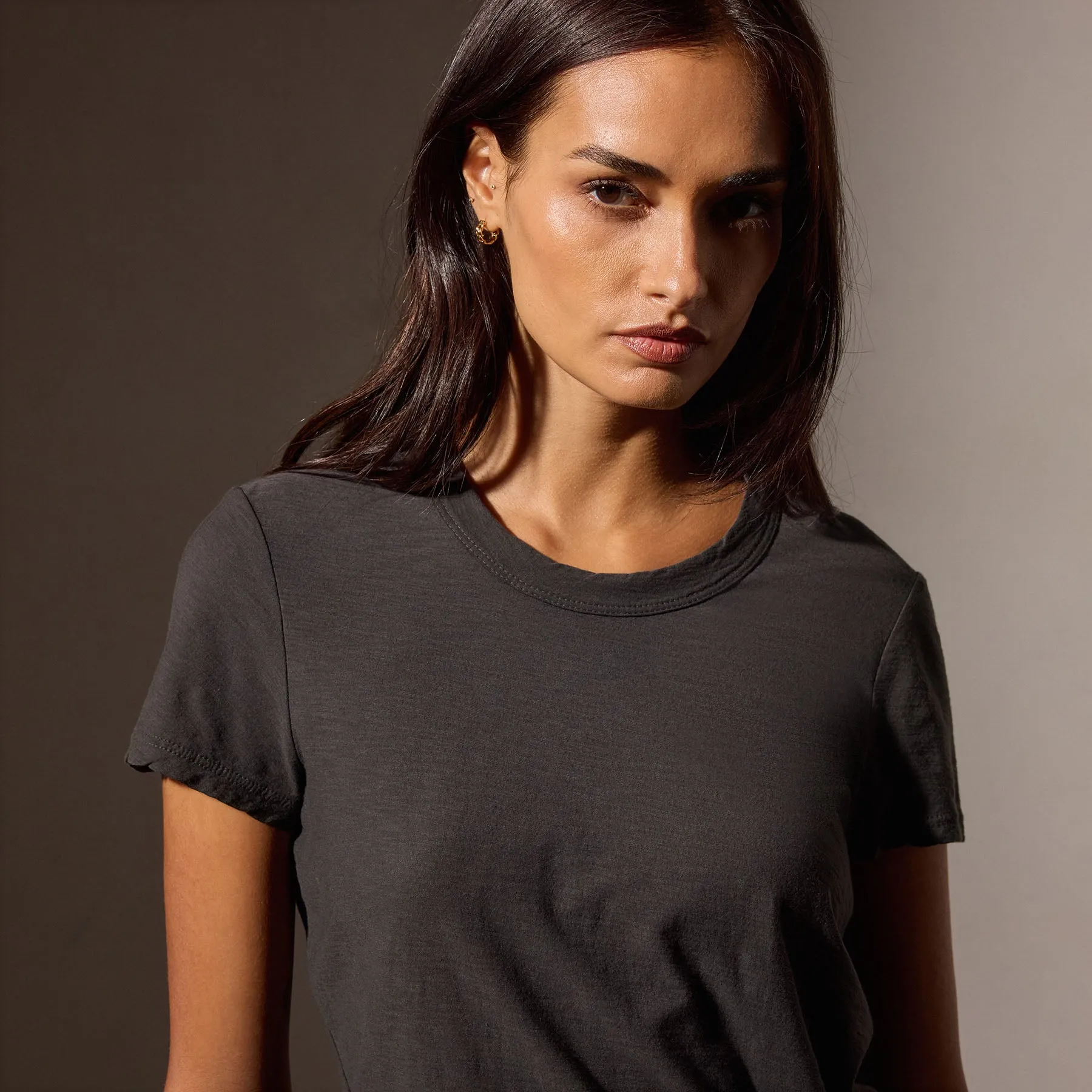 Sheer Slub Crew Neck Tee - Carbon