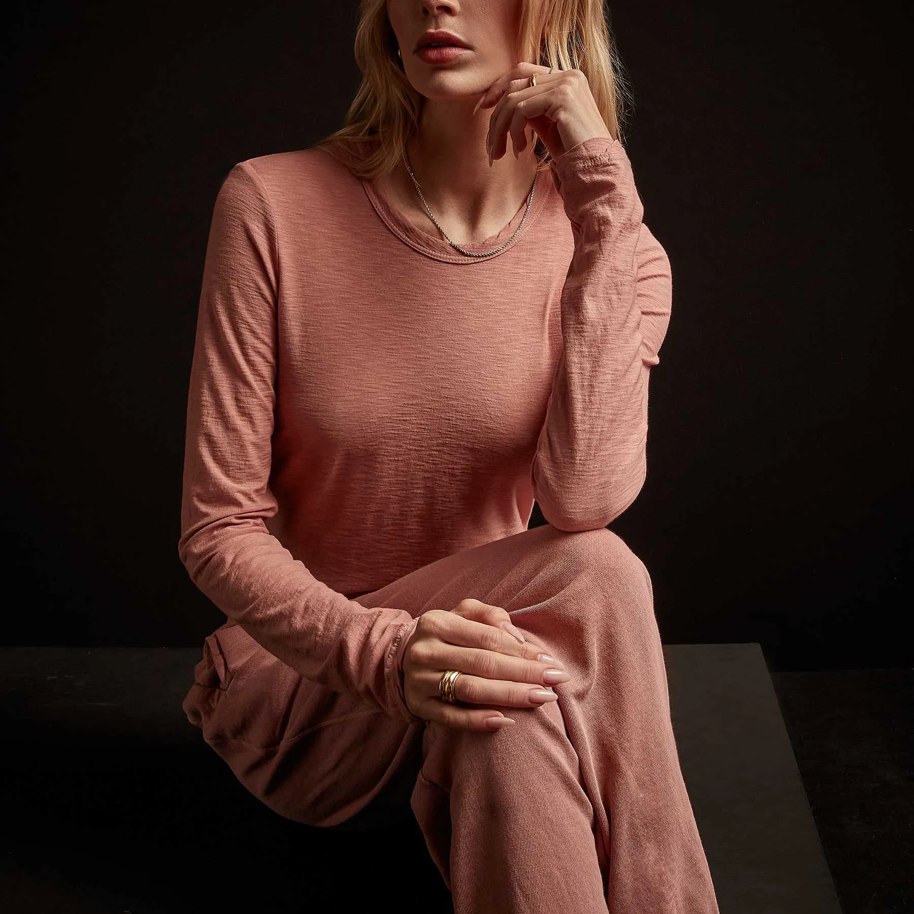 Sheer Slub Long Sleeve Crew - Old Rose