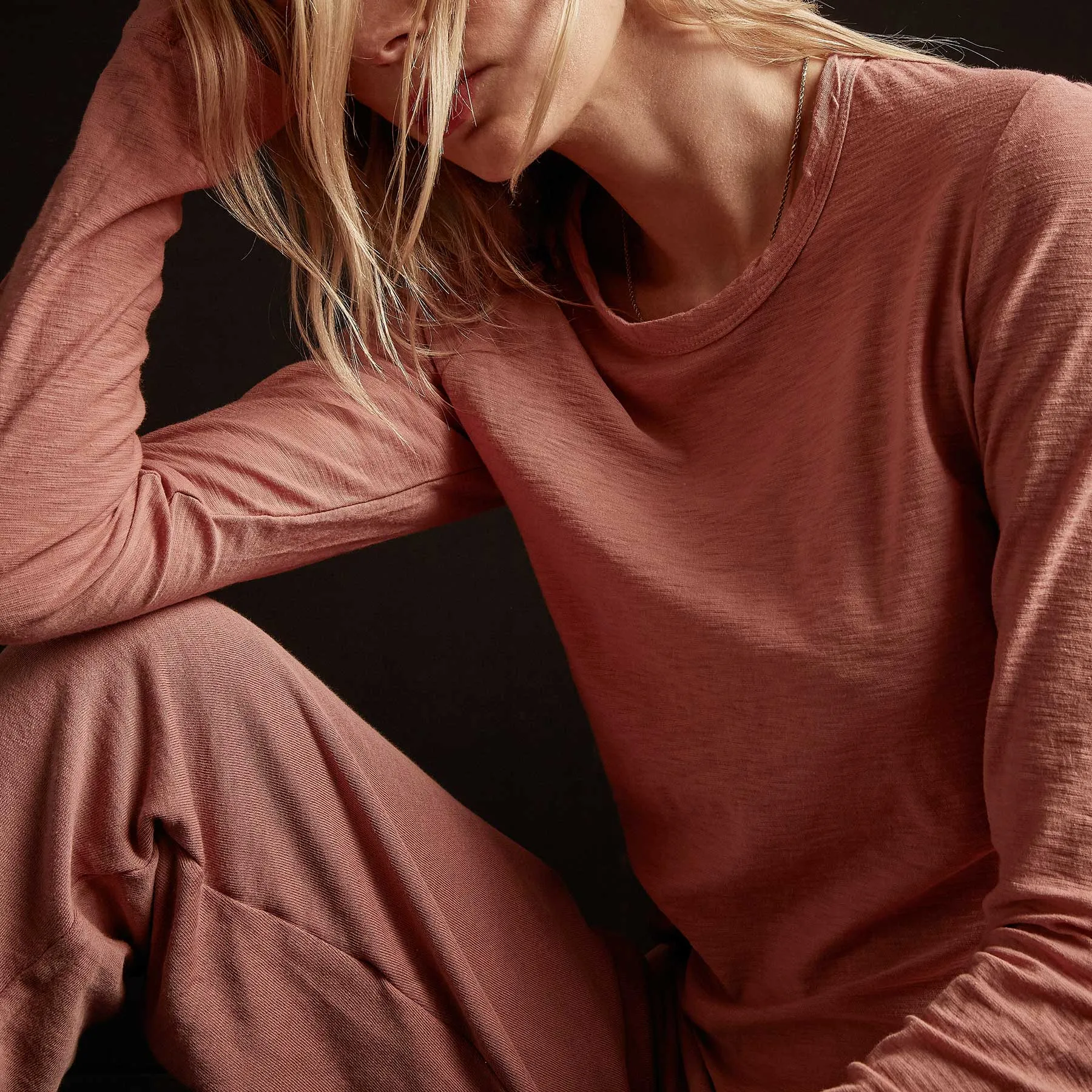 Sheer Slub Long Sleeve Crew - Old Rose