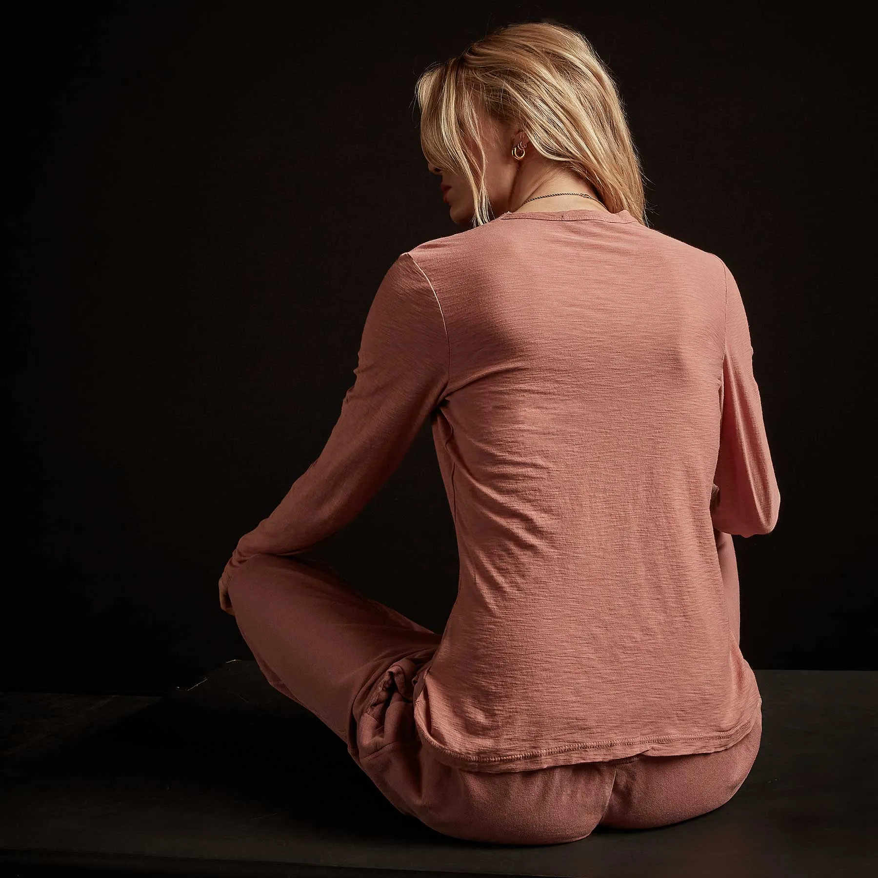 Sheer Slub Long Sleeve Crew - Old Rose