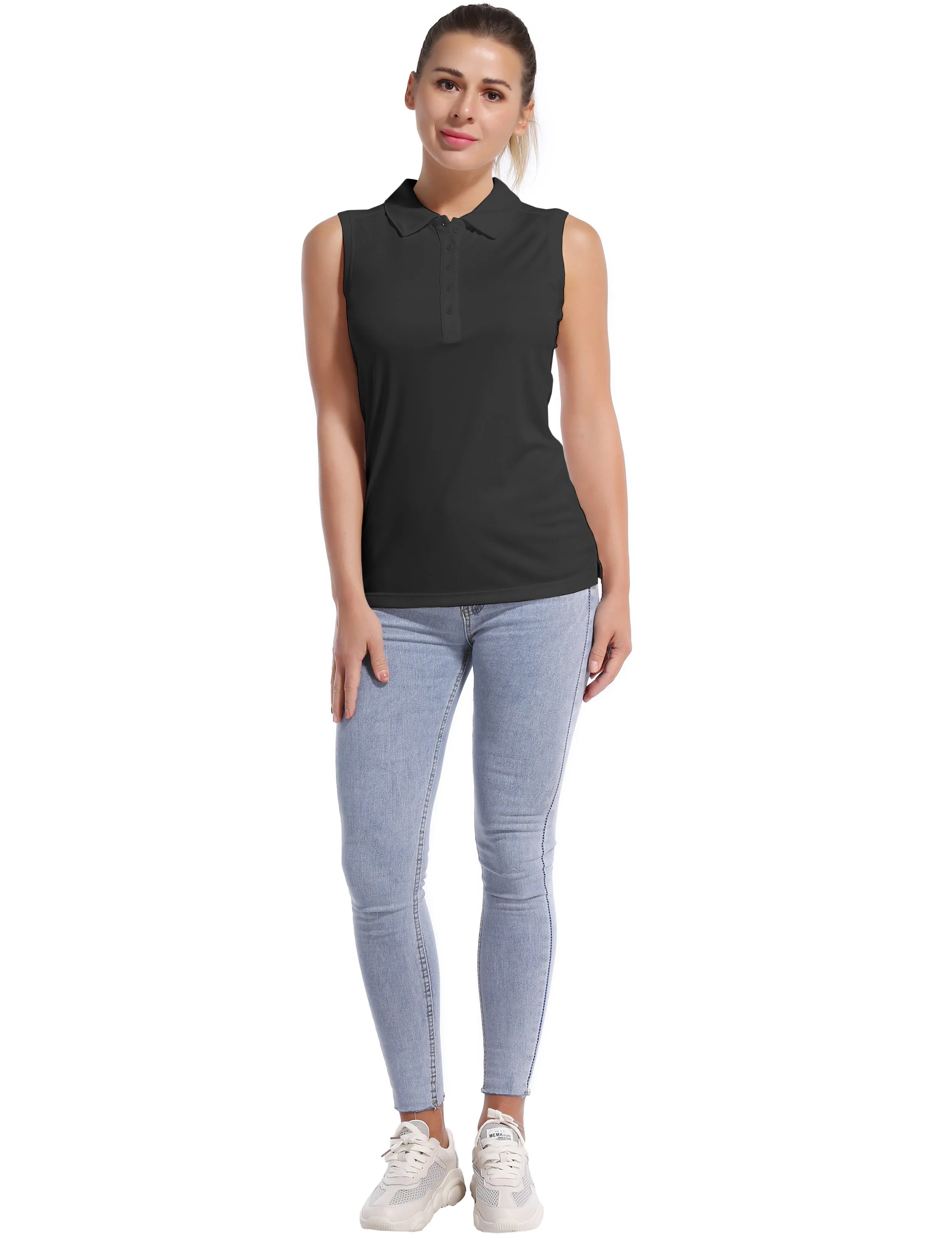 Sleeveless Slim Fit Polo Shirt black_Jogging