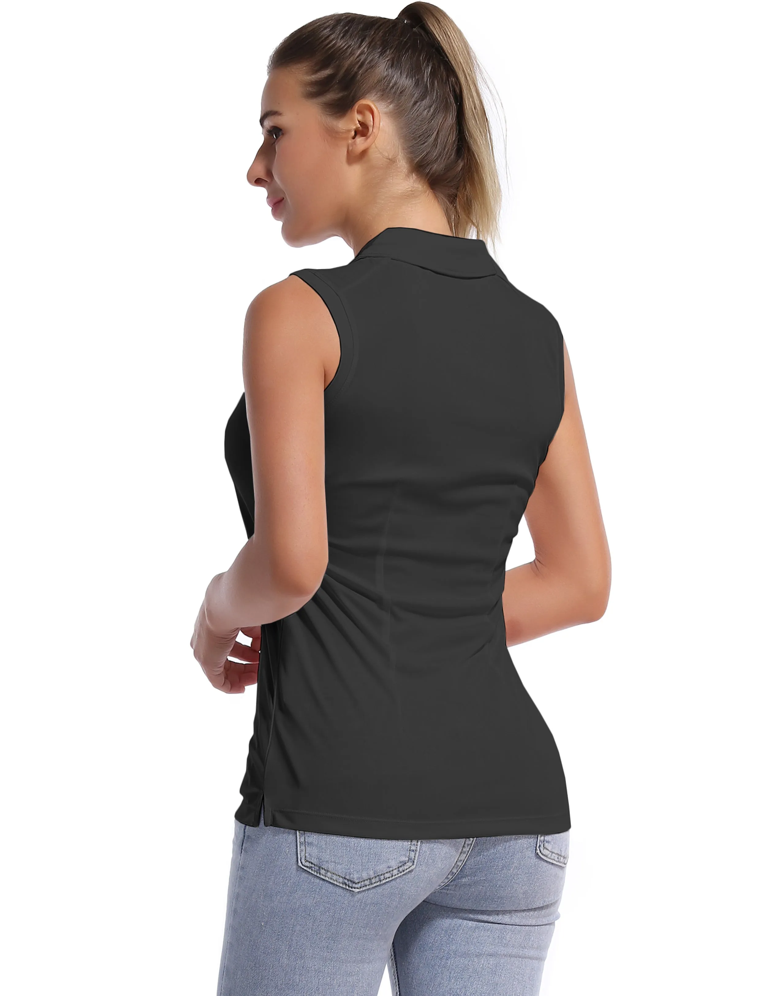 Sleeveless Slim Fit Polo Shirt black_Jogging