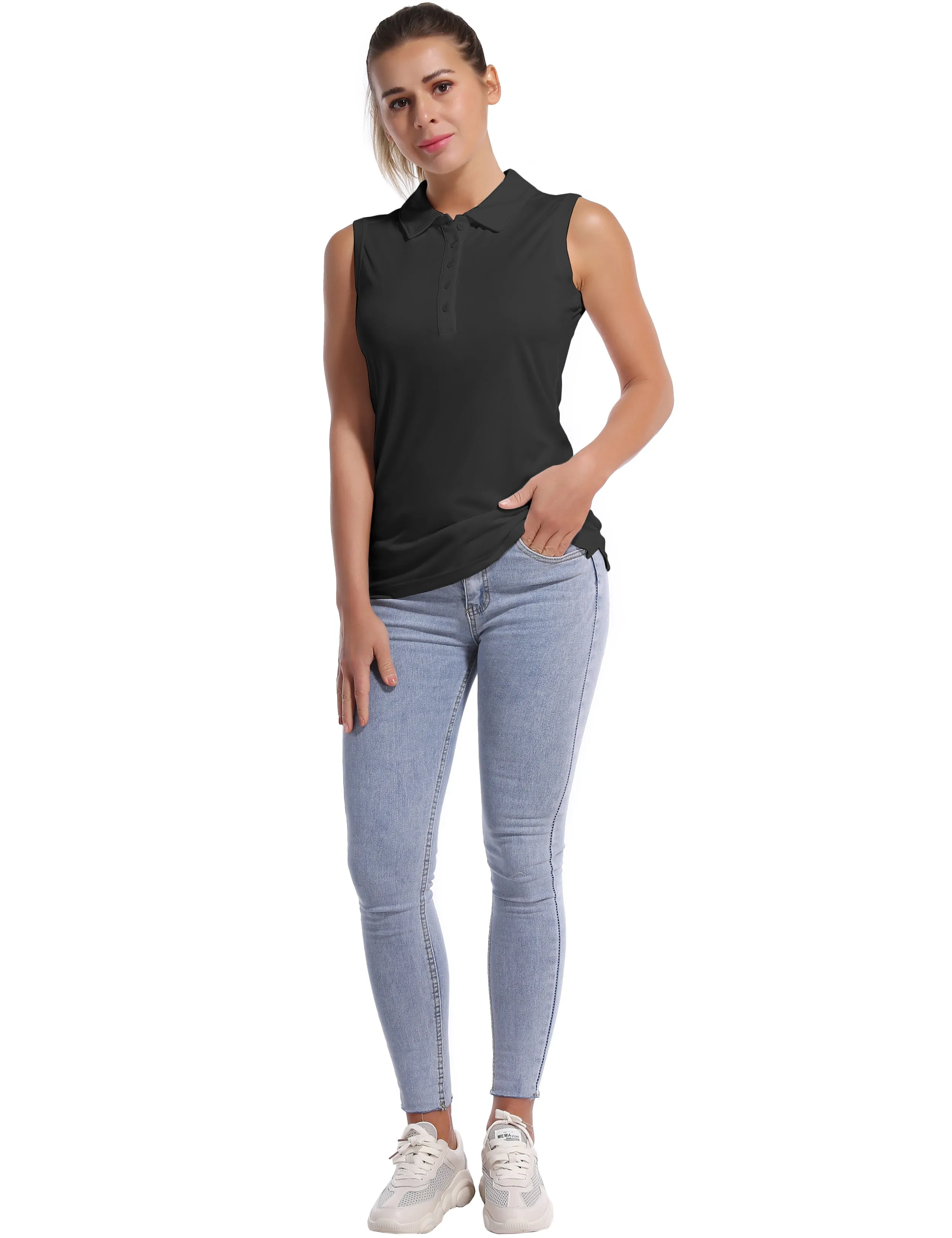 Sleeveless Slim Fit Polo Shirt black_Jogging