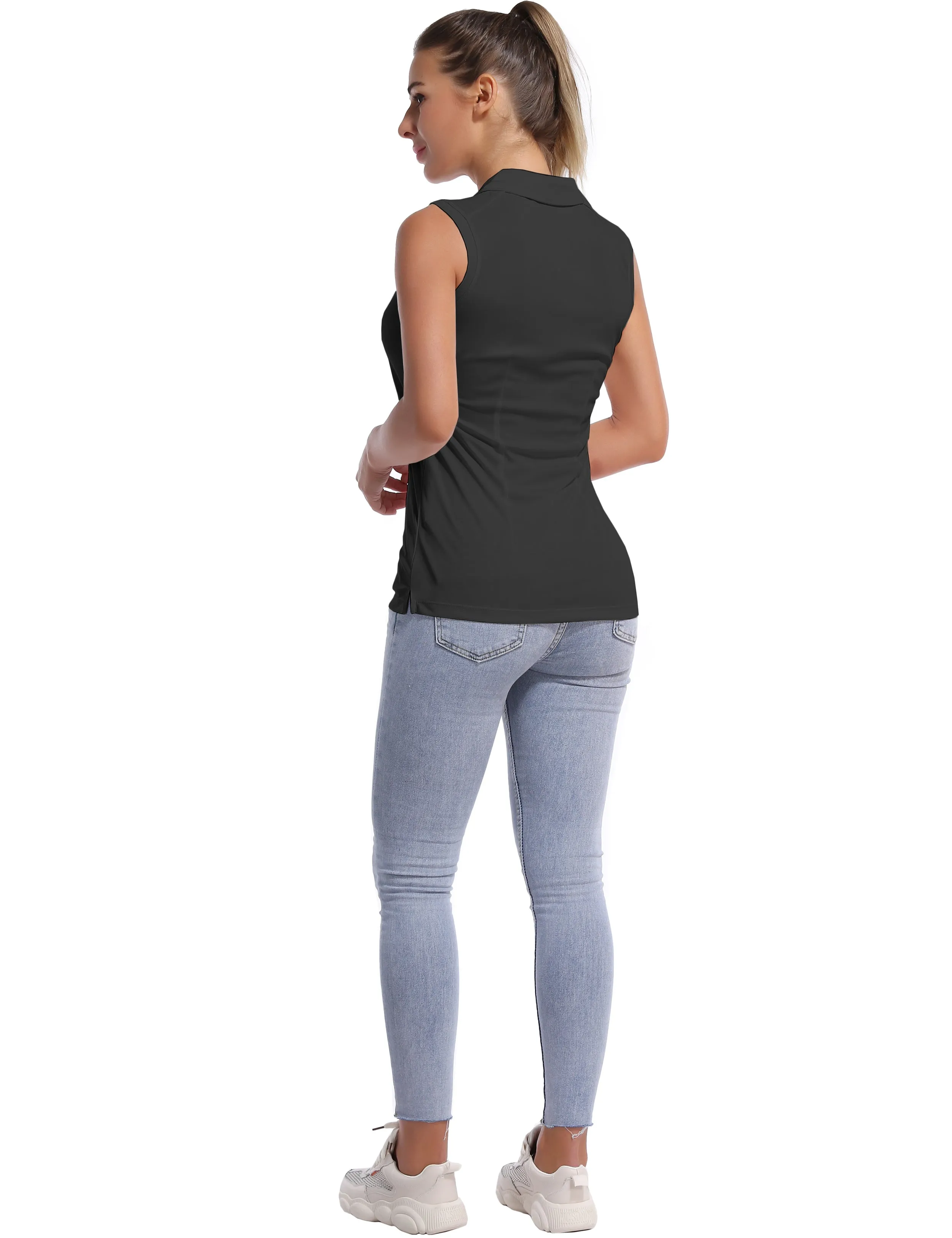 Sleeveless Slim Fit Polo Shirt black_Jogging