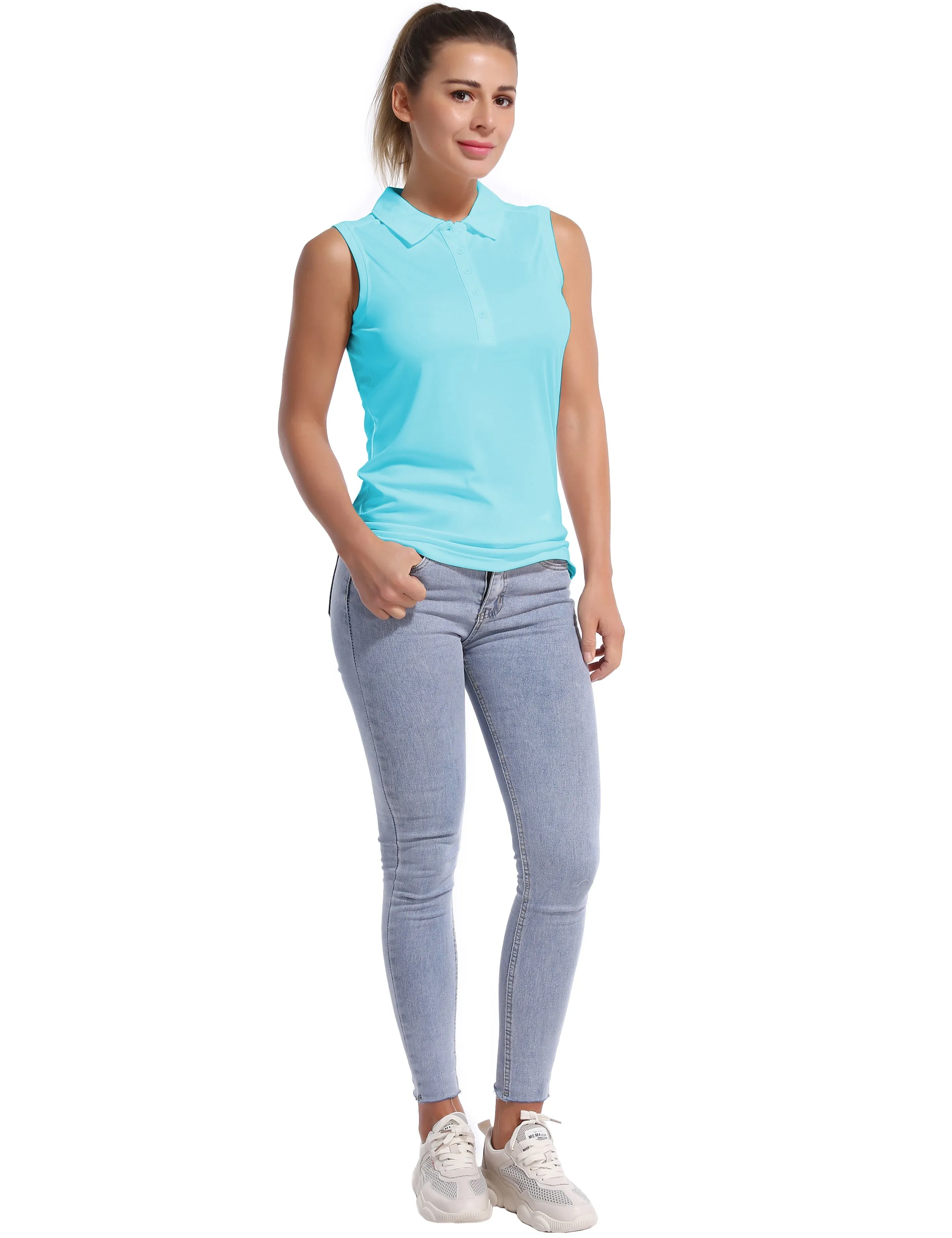 Sleeveless Slim Fit Polo Shirt blue_Gym