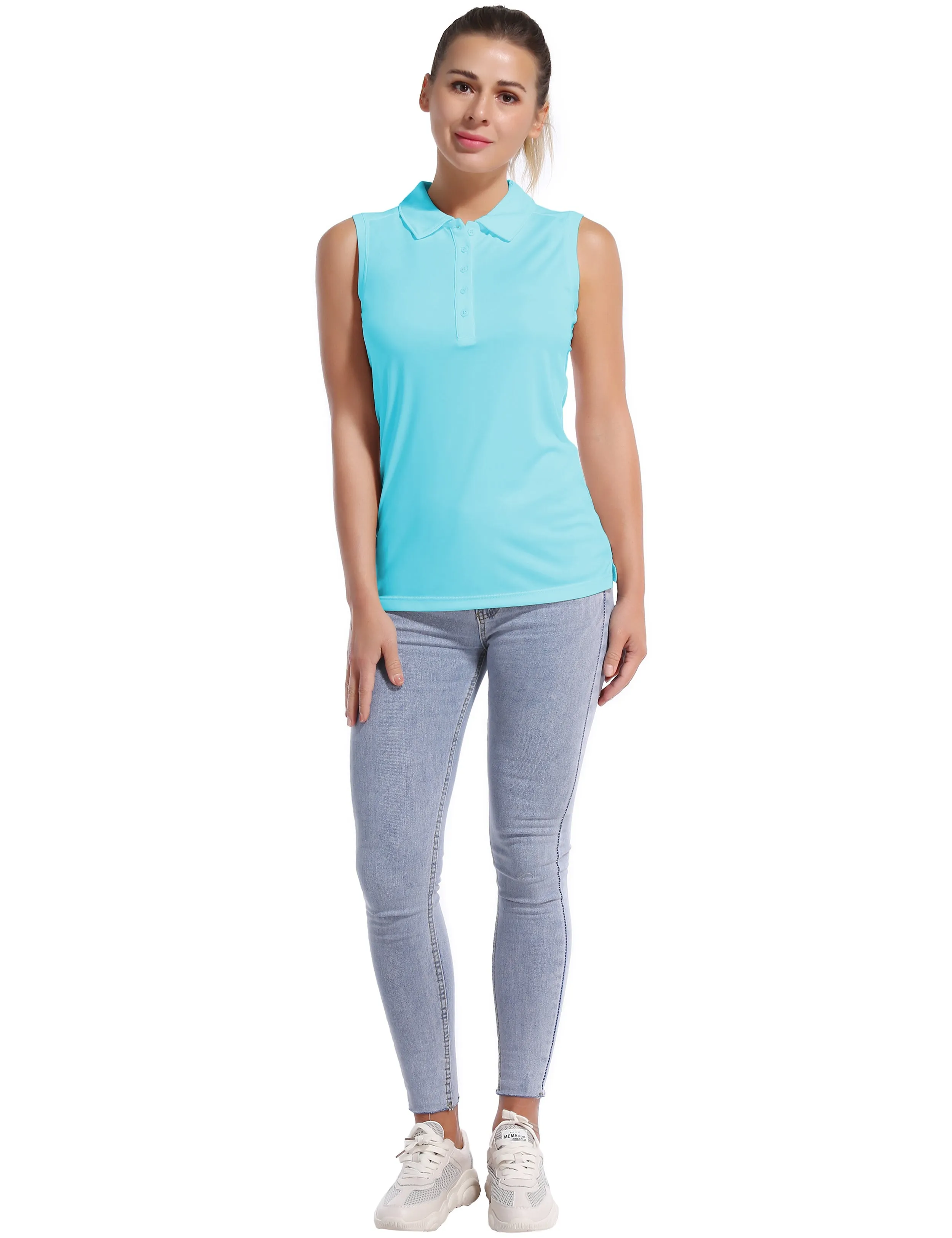 Sleeveless Slim Fit Polo Shirt blue_Gym