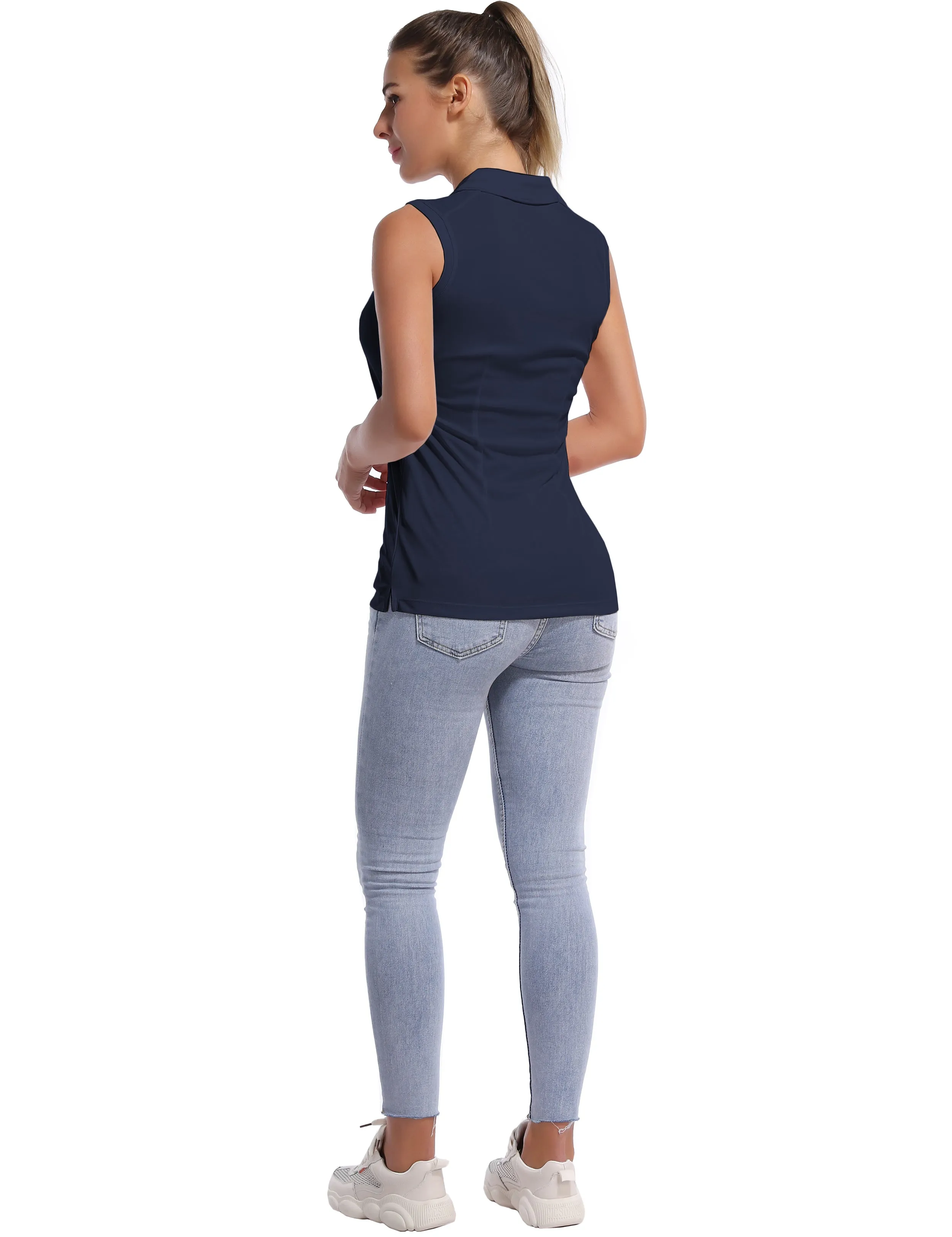 Sleeveless Slim Fit Polo Shirt darknavy_Biking