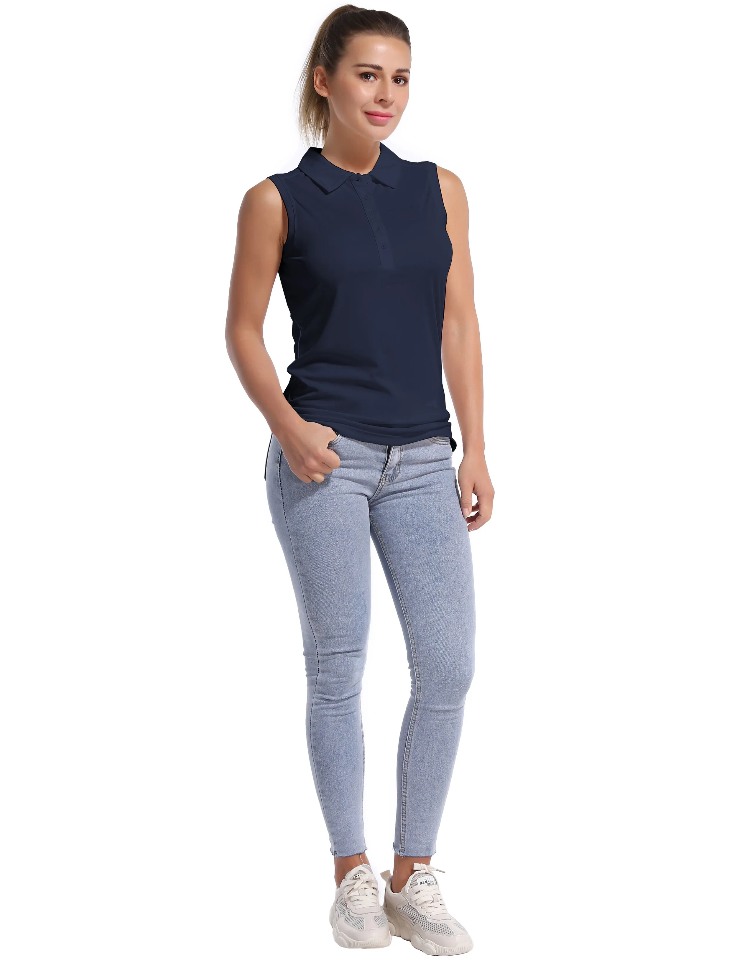 Sleeveless Slim Fit Polo Shirt darknavy_Biking