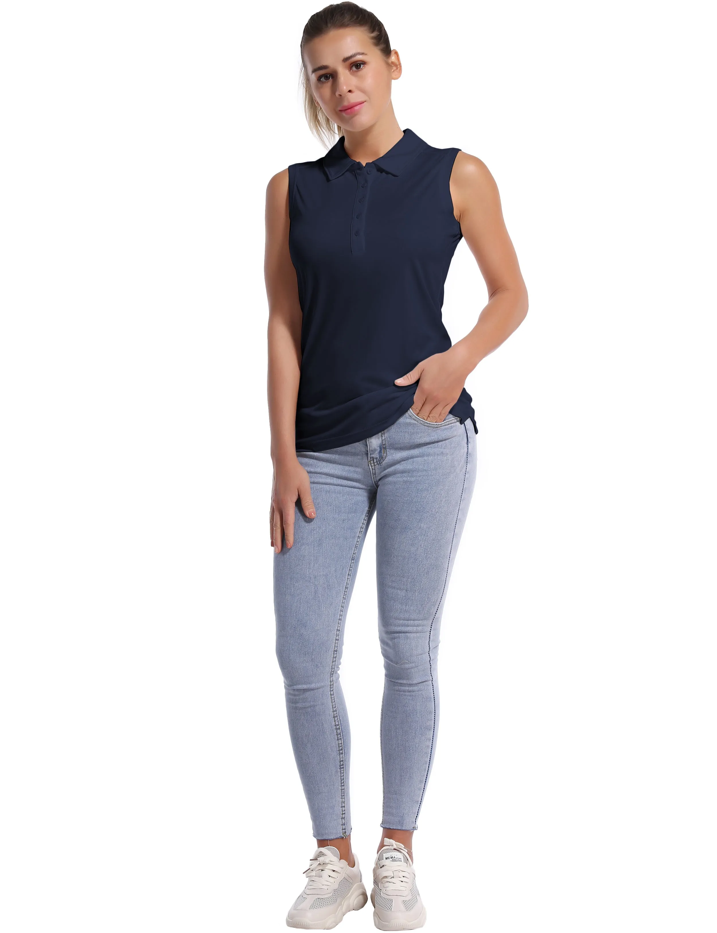 Sleeveless Slim Fit Polo Shirt darknavy_Biking