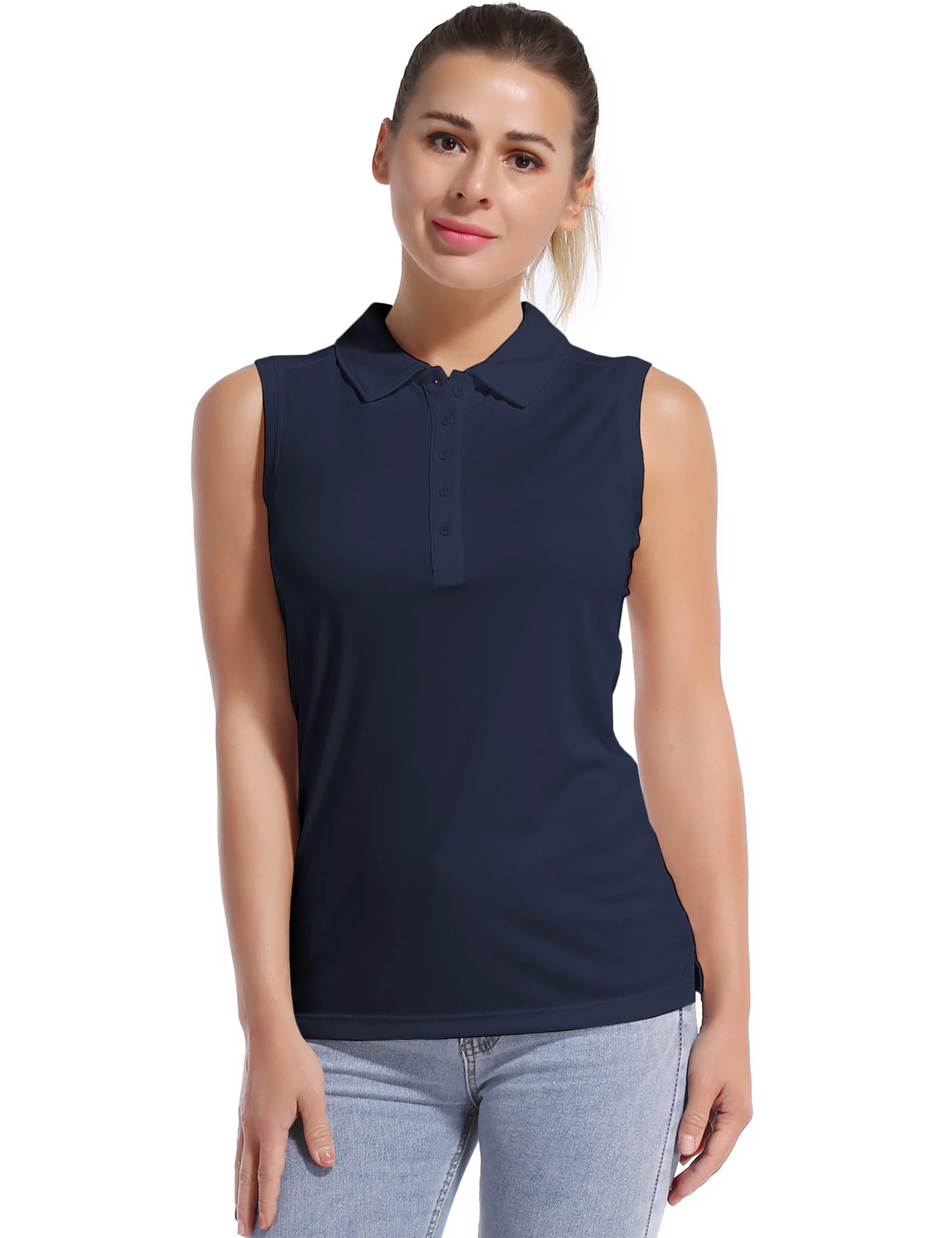 Sleeveless Slim Fit Polo Shirt darknavy_Biking