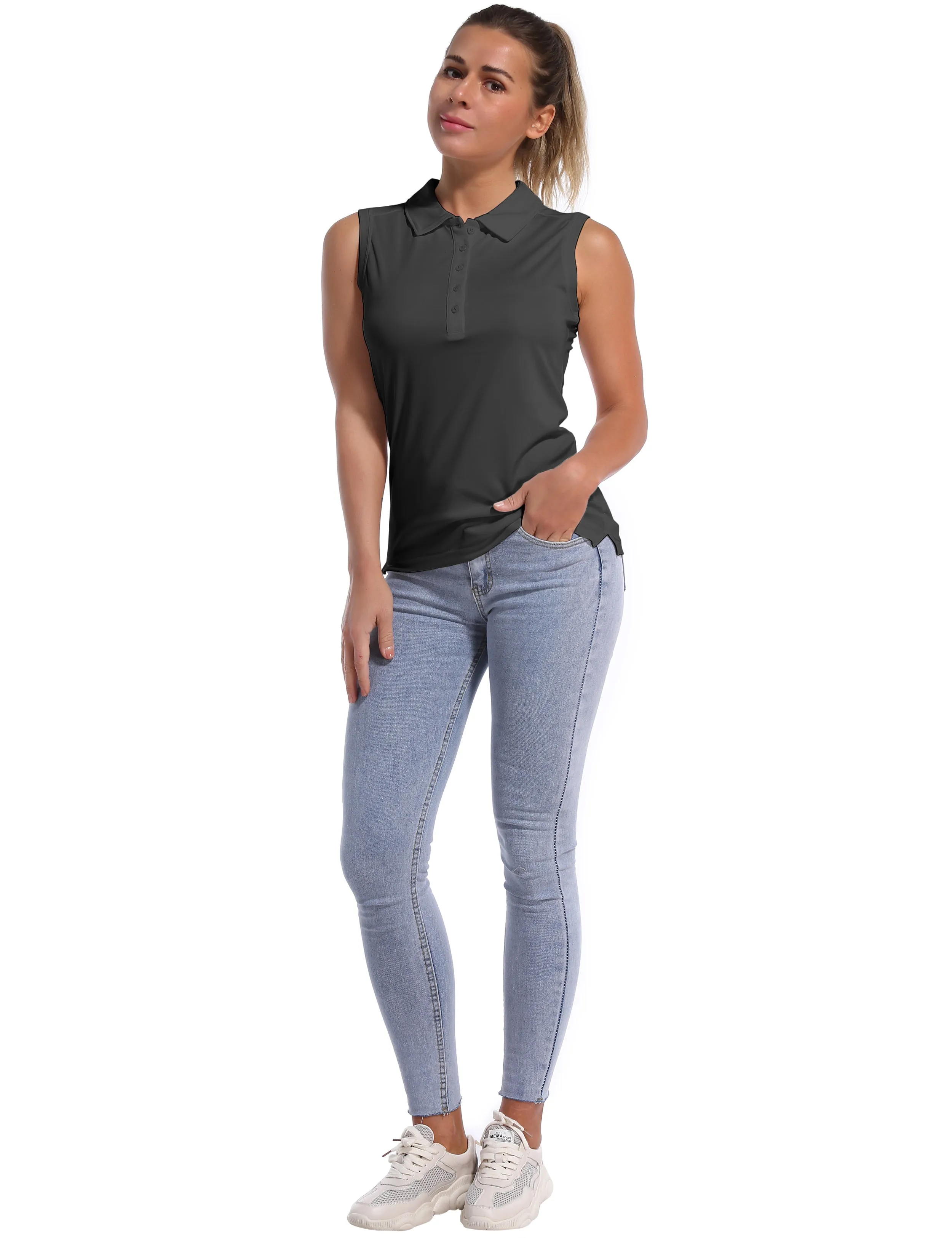 Sleeveless Slim Fit Polo Shirt shadowcharcoal_Running
