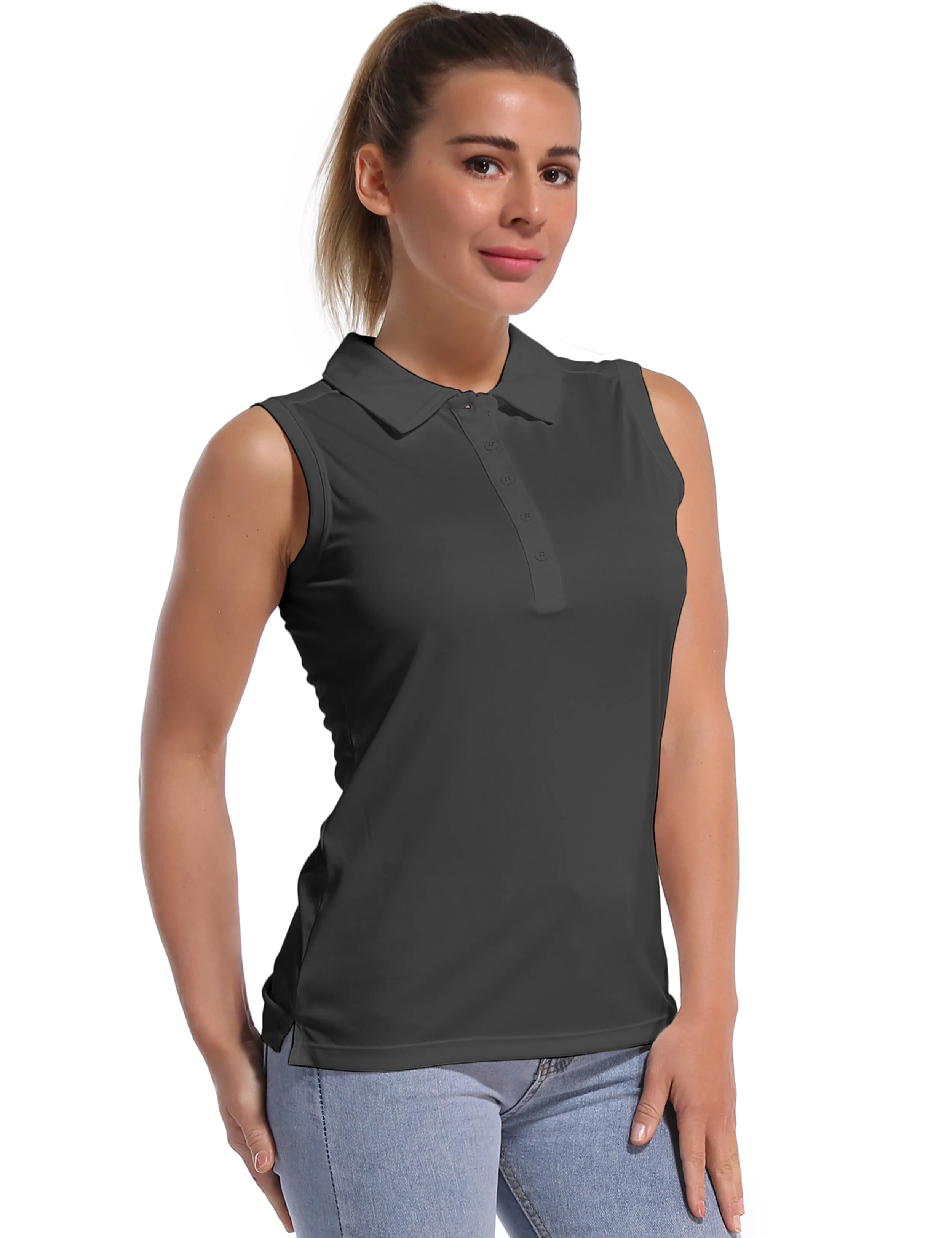 Sleeveless Slim Fit Polo Shirt shadowcharcoal_Running
