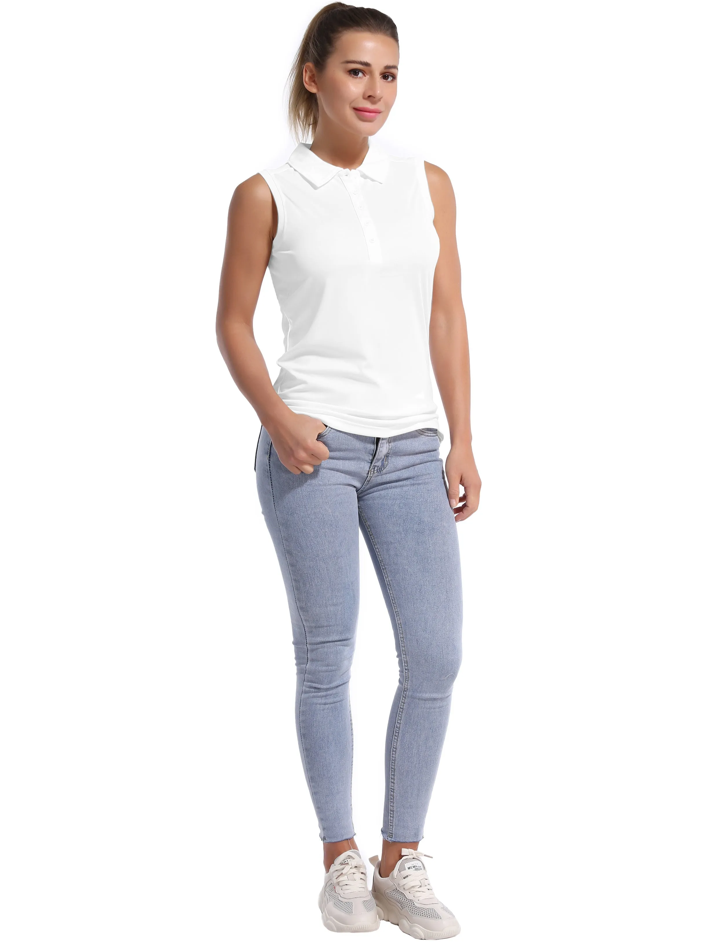 Sleeveless Slim Fit Polo Shirt white ins_Biking