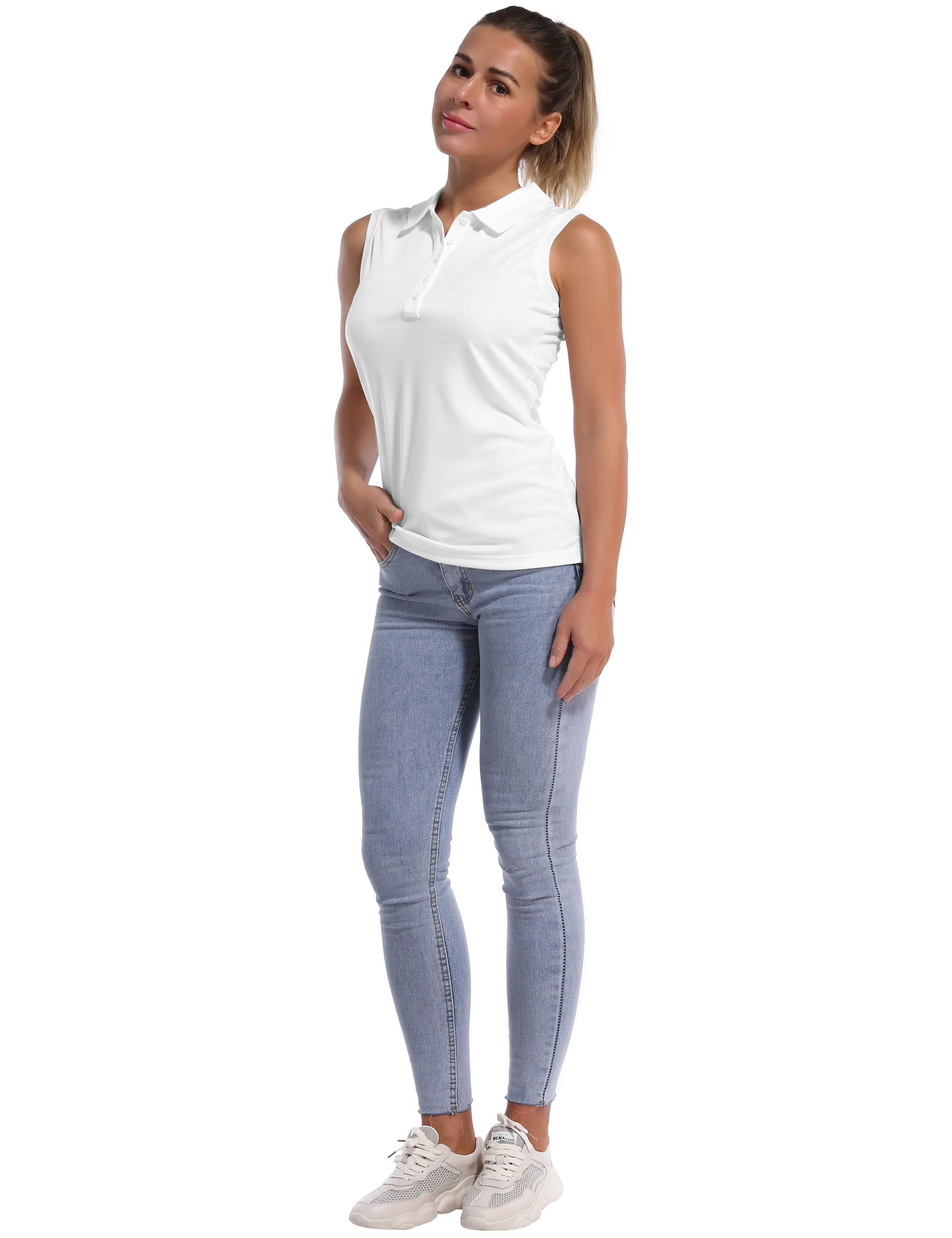 Sleeveless Slim Fit Polo Shirt white ins_Biking