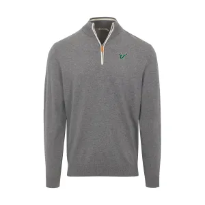 South Florida Grey with White Trim Luxury Touch Cotton and Cashmere Quarter Zip Sweater
