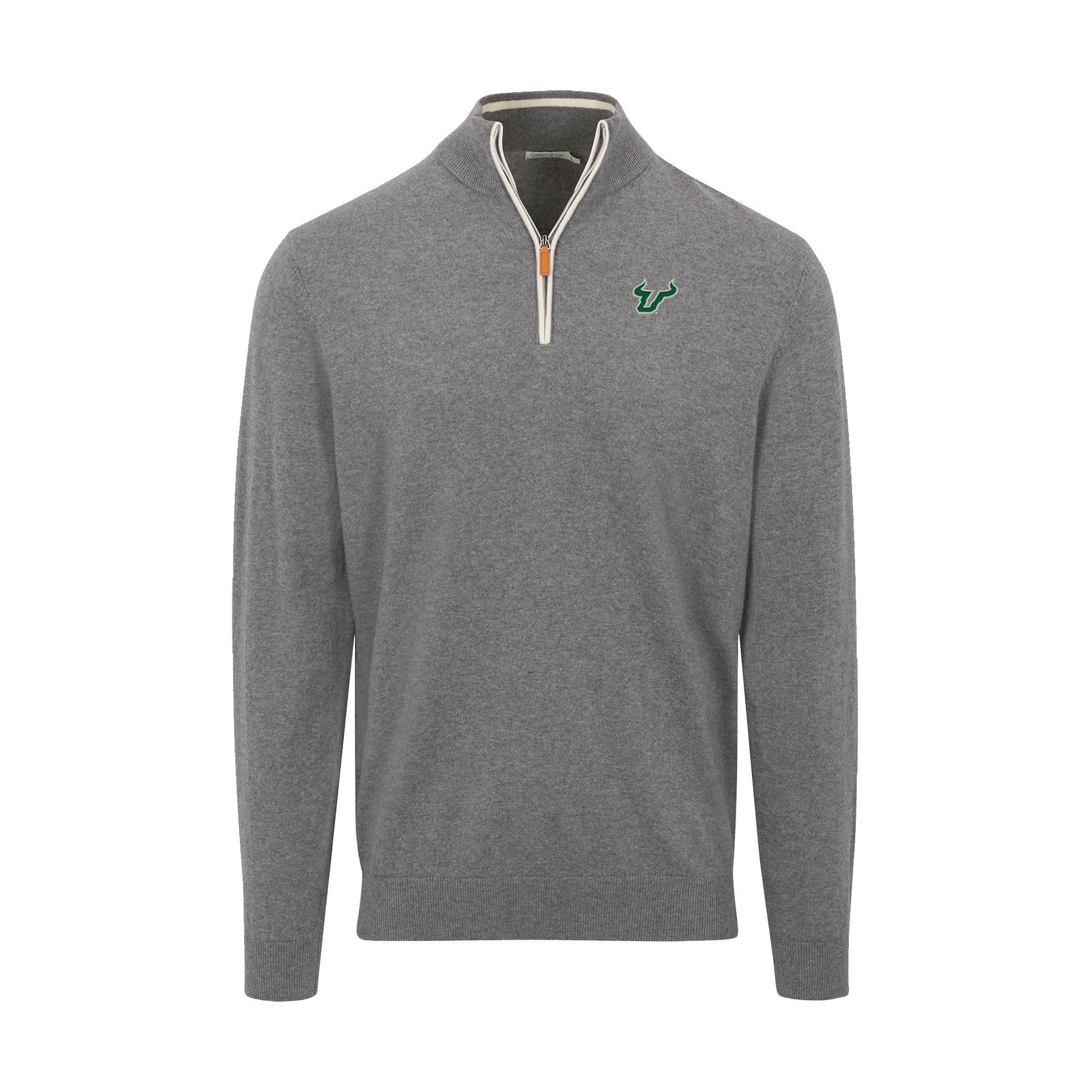 South Florida Grey with White Trim Luxury Touch Cotton and Cashmere Quarter Zip Sweater