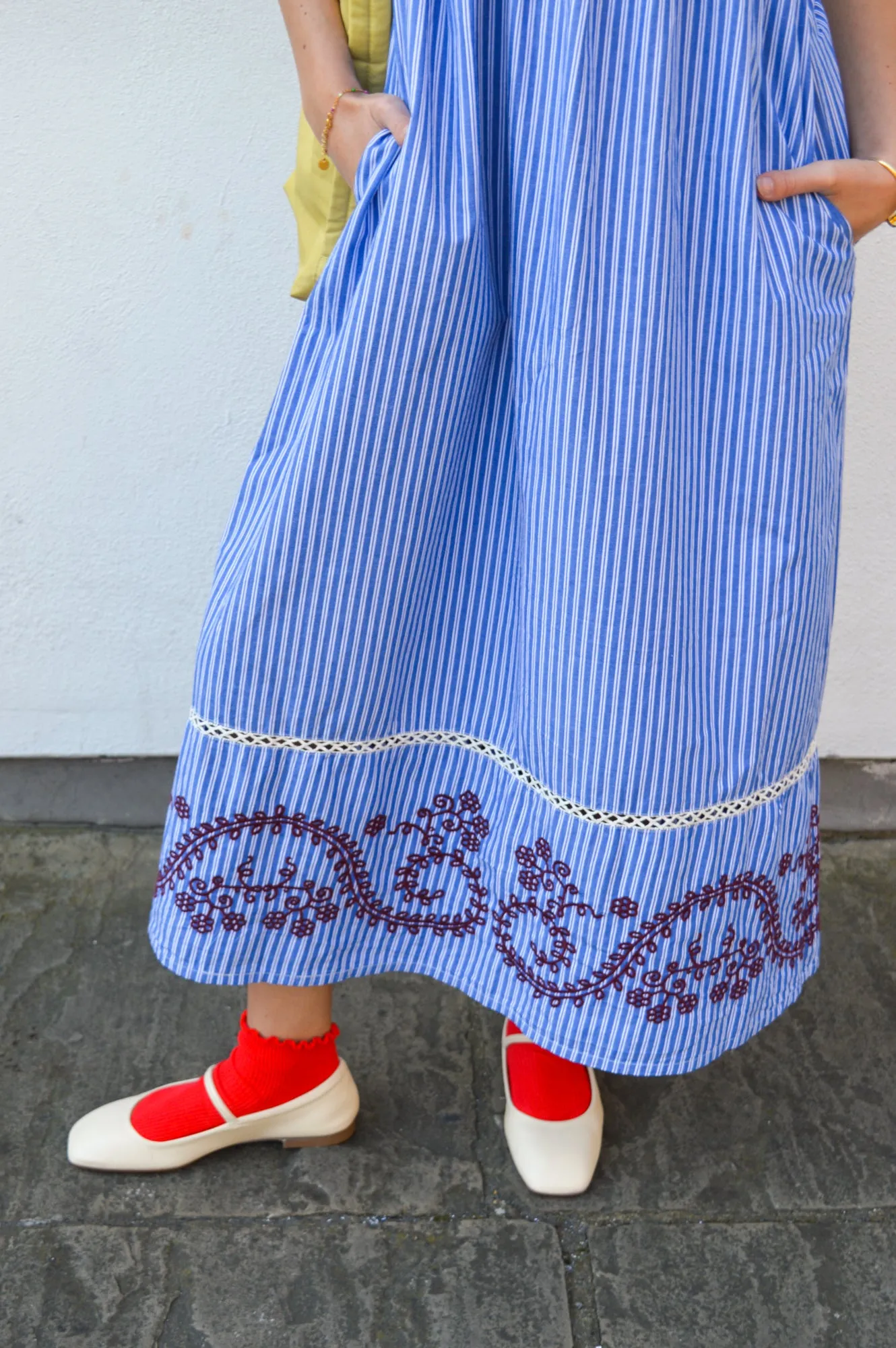 Stella Forest Nuria Embroidered Blue Stripe Dress